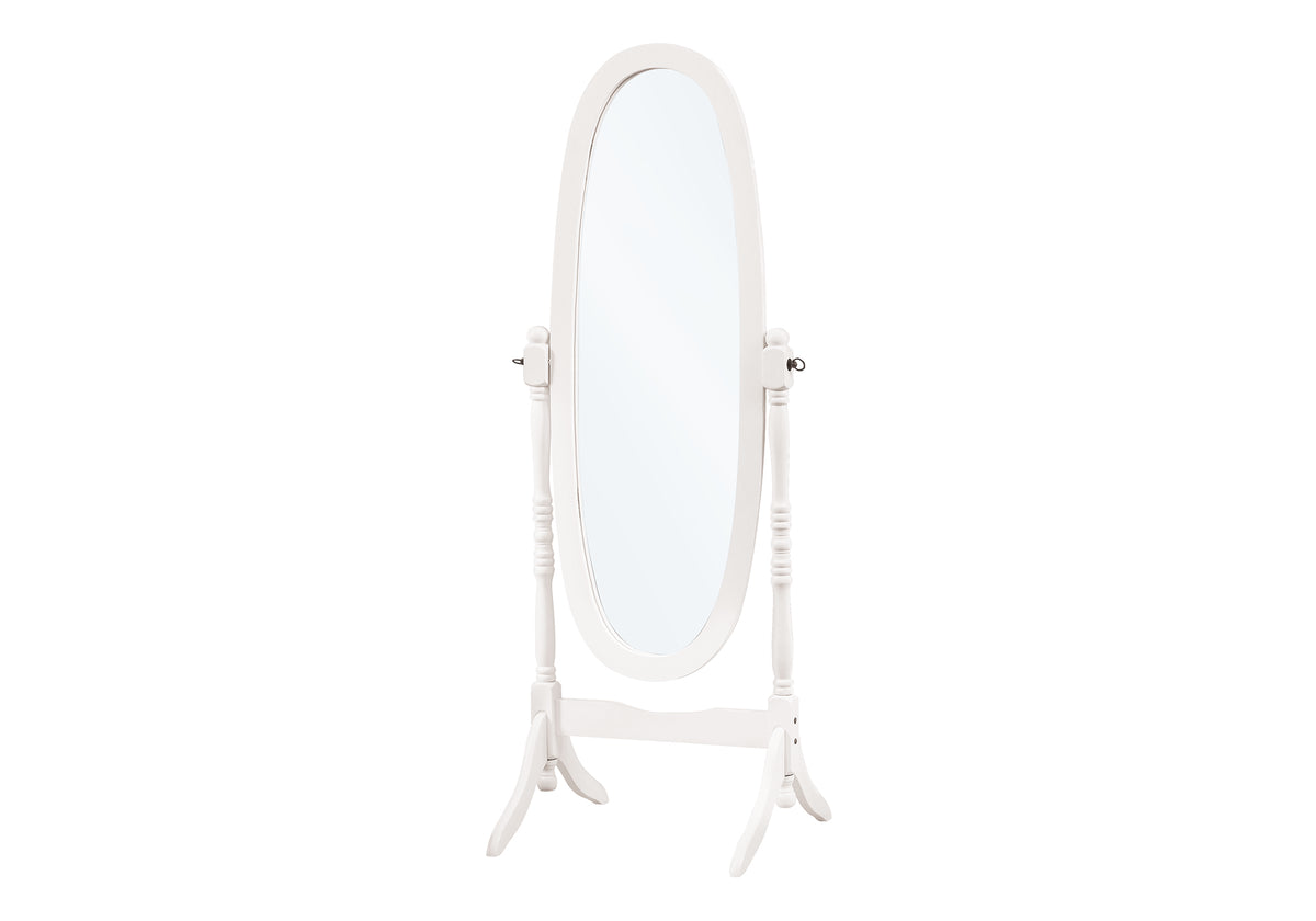 MIROIR - 59"H / BOIS MASSIF OVALE SUR PIED BLANC ANTIQUE – I 3102