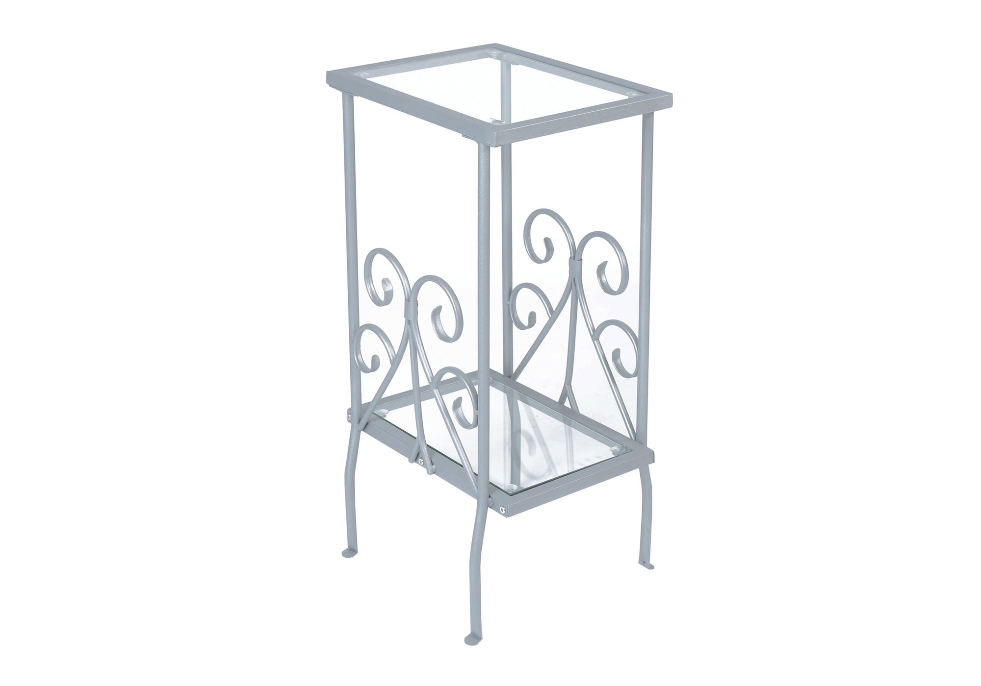 TABLE DE CHEVET - 30"H / METAL ARGENT AVEC VERRE TREMPE – I 3158.