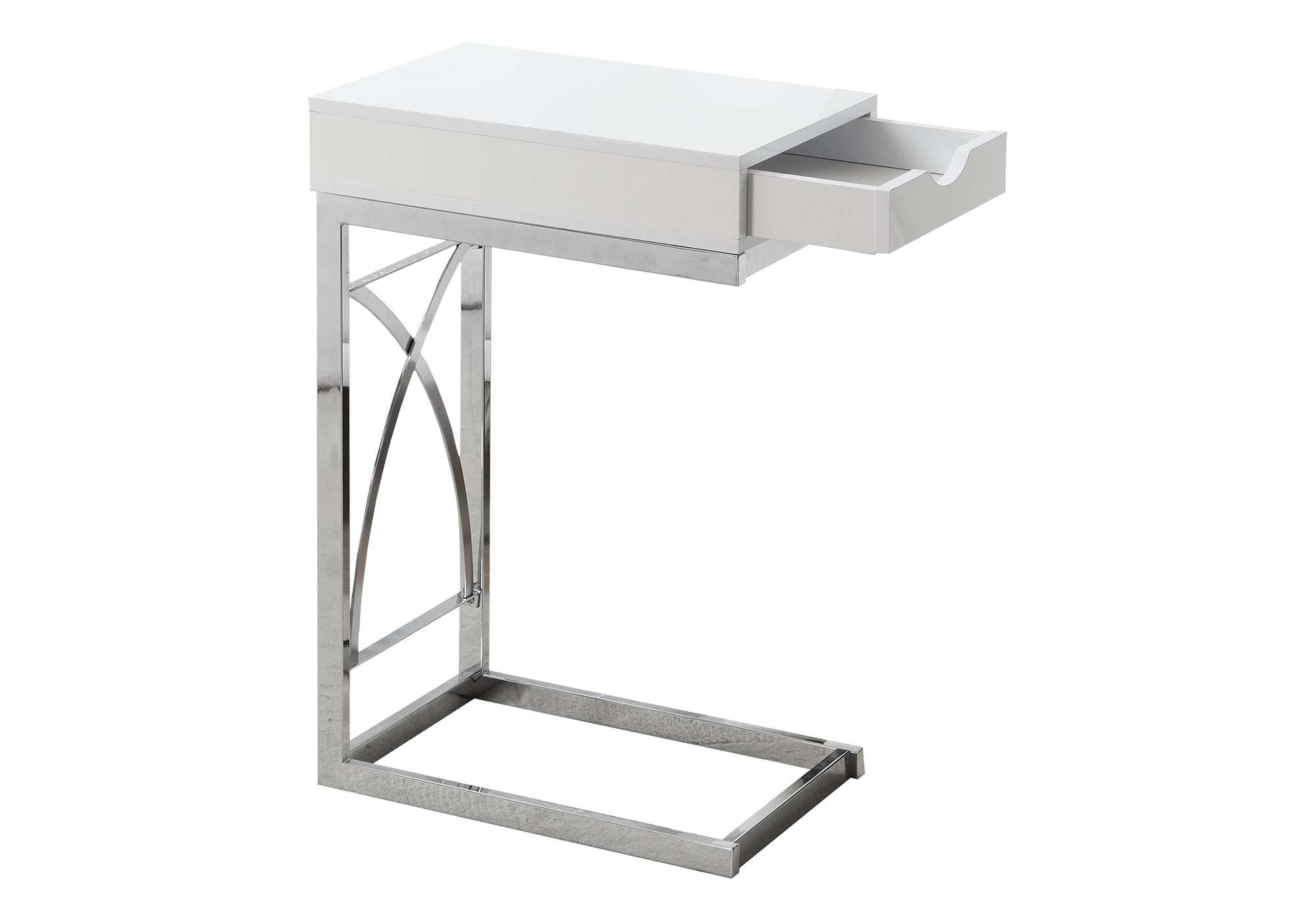 TABLE DE CHEVET - METAL CHROME / BLANC LUSTRE ET TIROIR – I 3170.