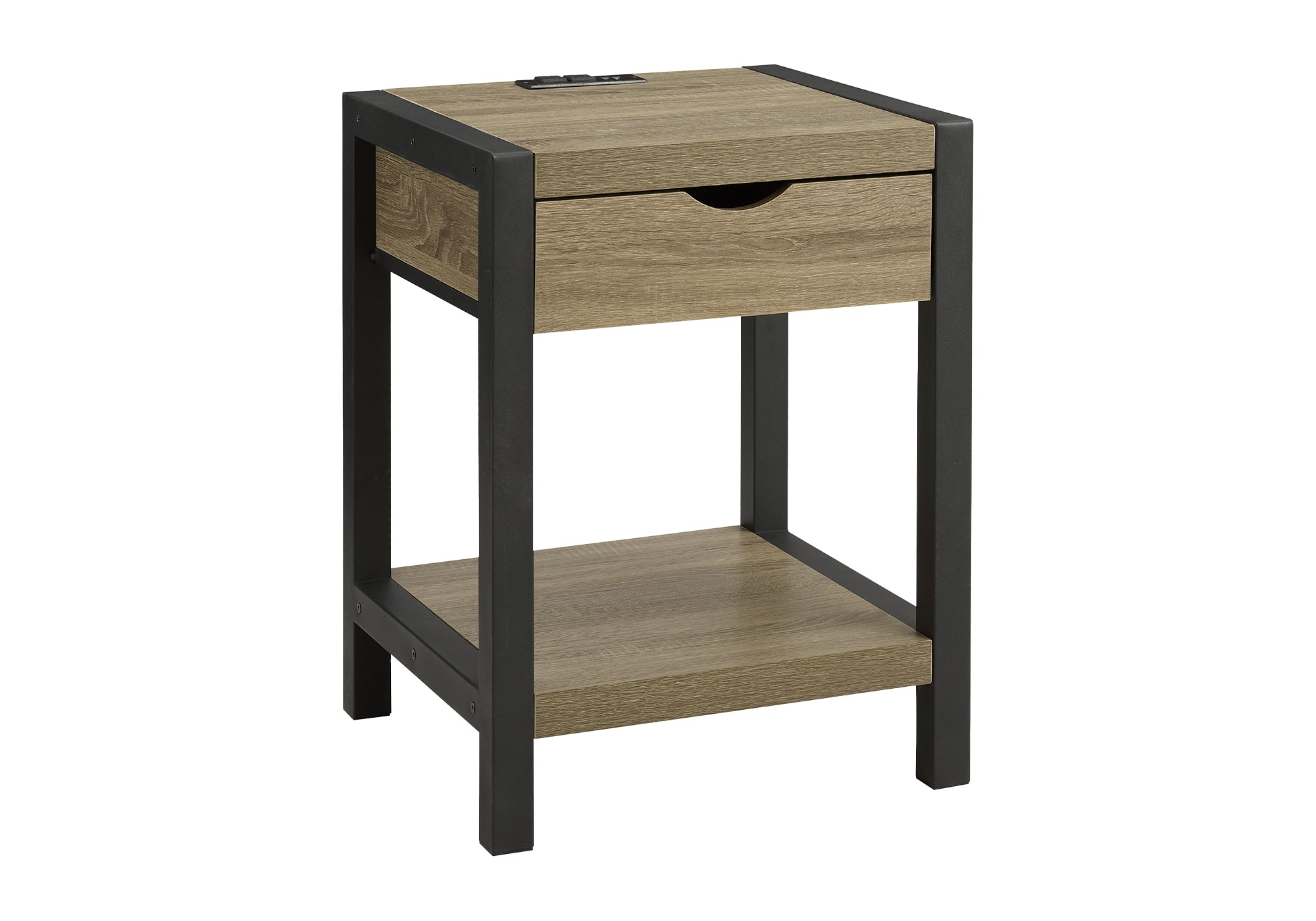 TABLE D'APPOINT - 24"H / TAUPE / METAL NOIR USB / PRISE – I 3200