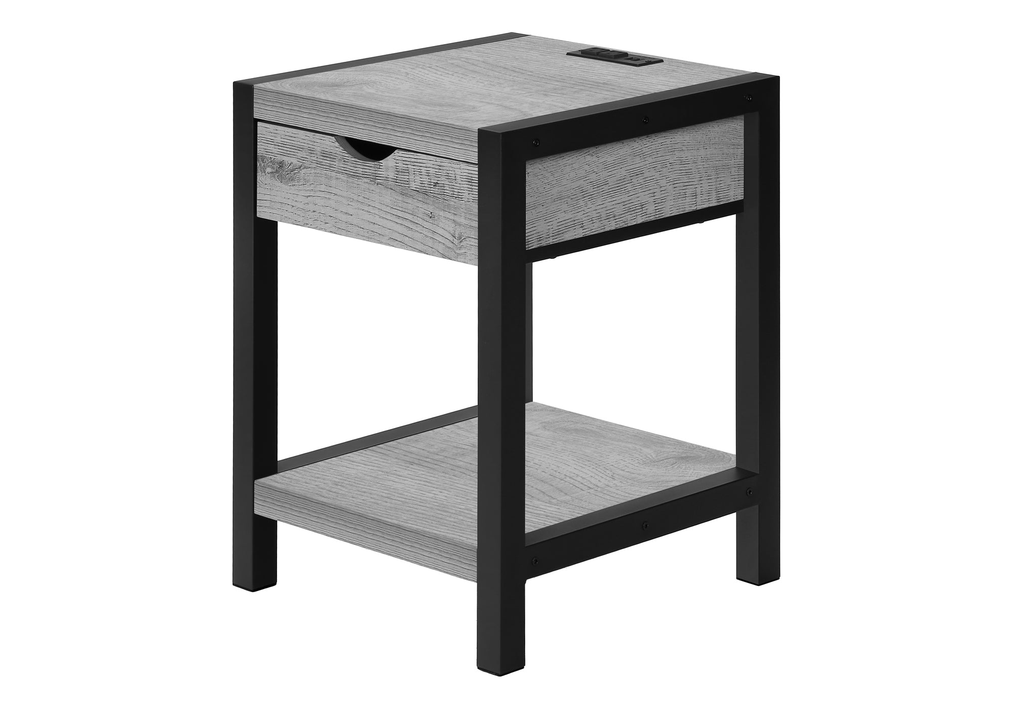 TABLE D'APPOINT - 24"H / GRIS / NOIR METAL USB / PRISE – I 3201