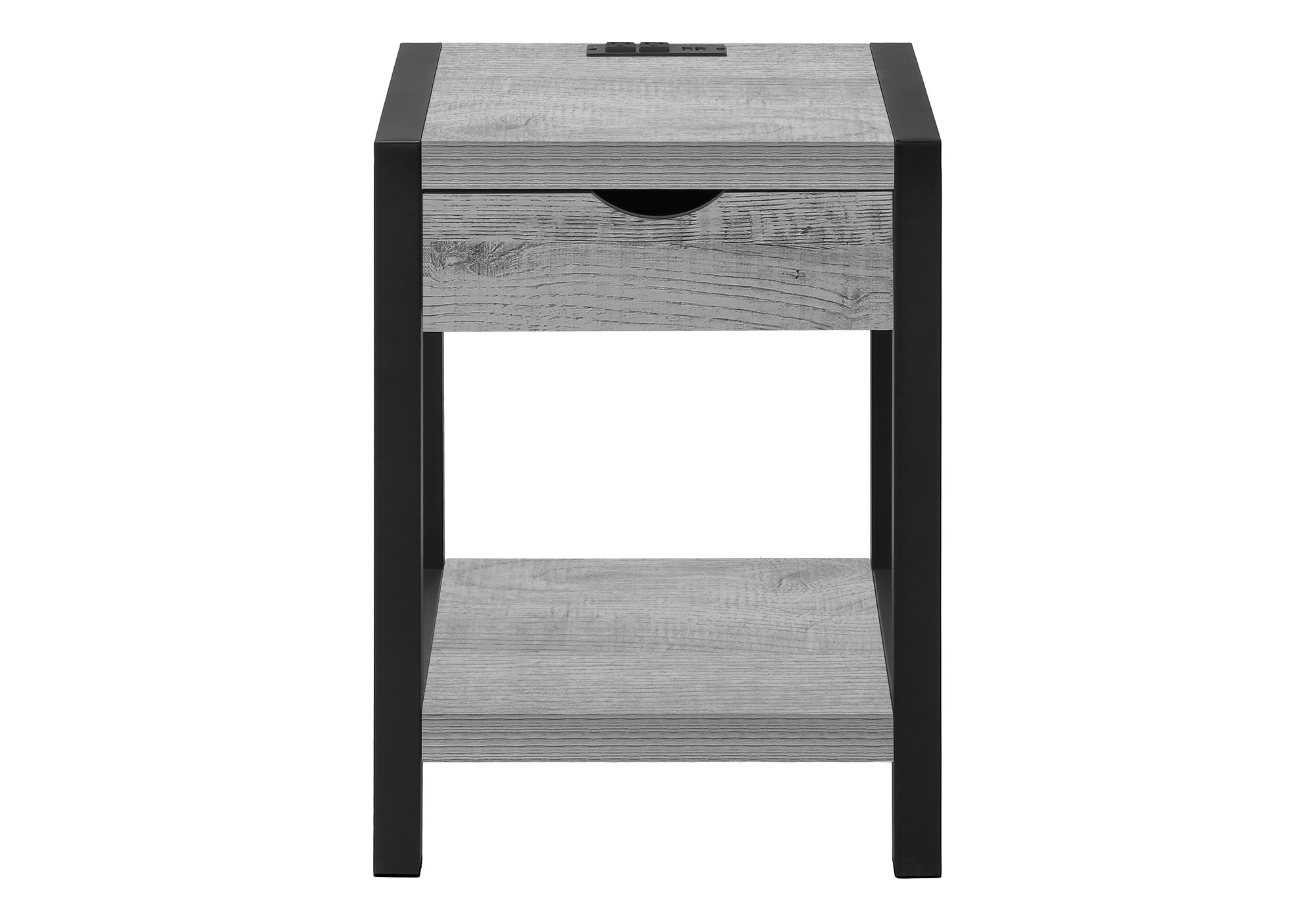 TABLE D'APPOINT - 24"H / GRIS / NOIR METAL USB / PRISE – I 3201