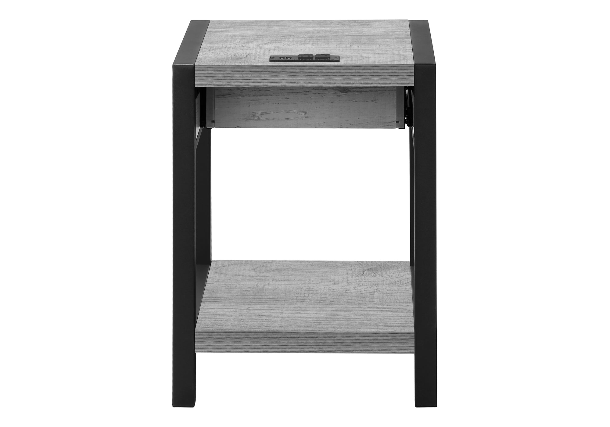 TABLE D'APPOINT - 24"H / GRIS / NOIR METAL USB / PRISE – I 3201
