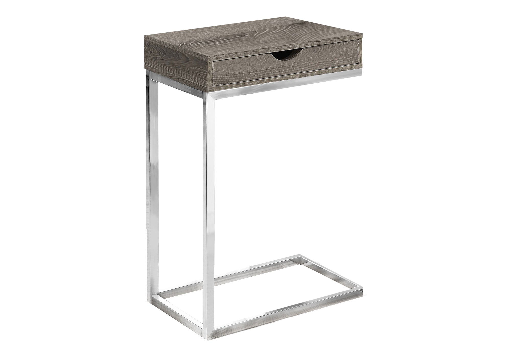TABLE DE CHEVET - METAL CHROME / TAUPE FONCE ET TIROIR – I 3254.