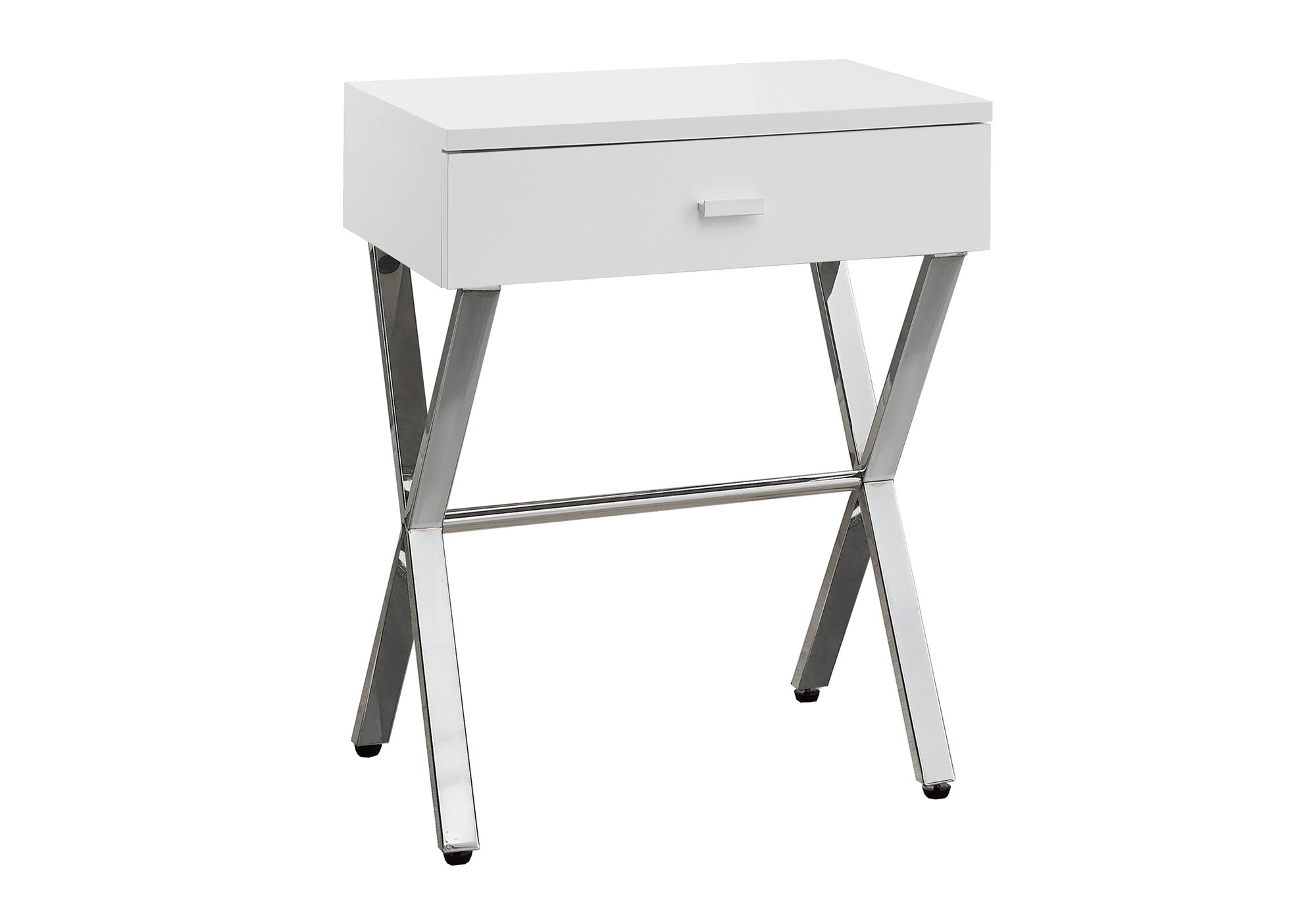 TABLE DE CHEVET - 24"H / BLANC LUSTRE / METAL CHROME – I 3262.