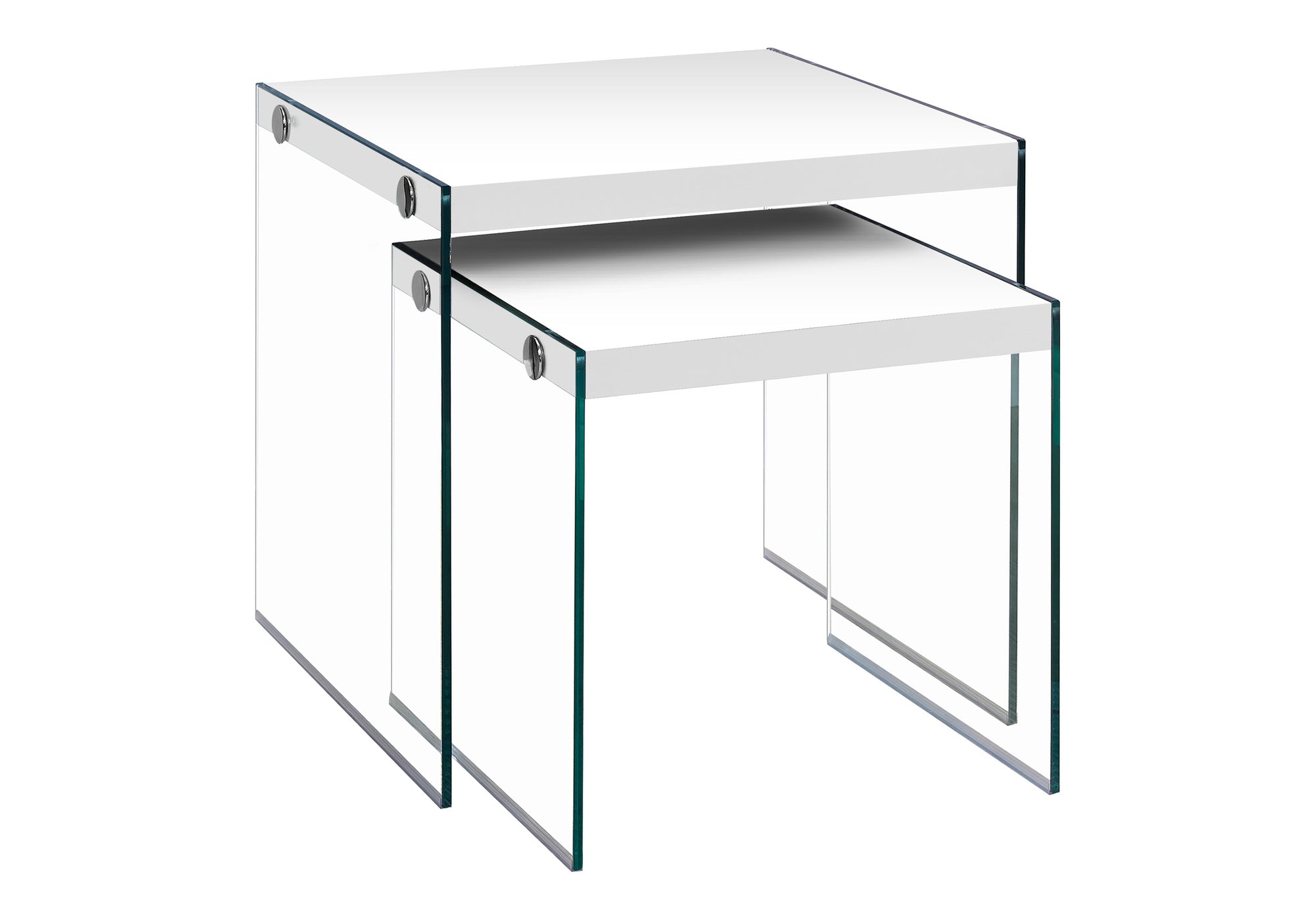 TABLES GIGOGNES - ENS. 2PCS / BLANC LUSTRE / VERRE TREMPE – I 3287