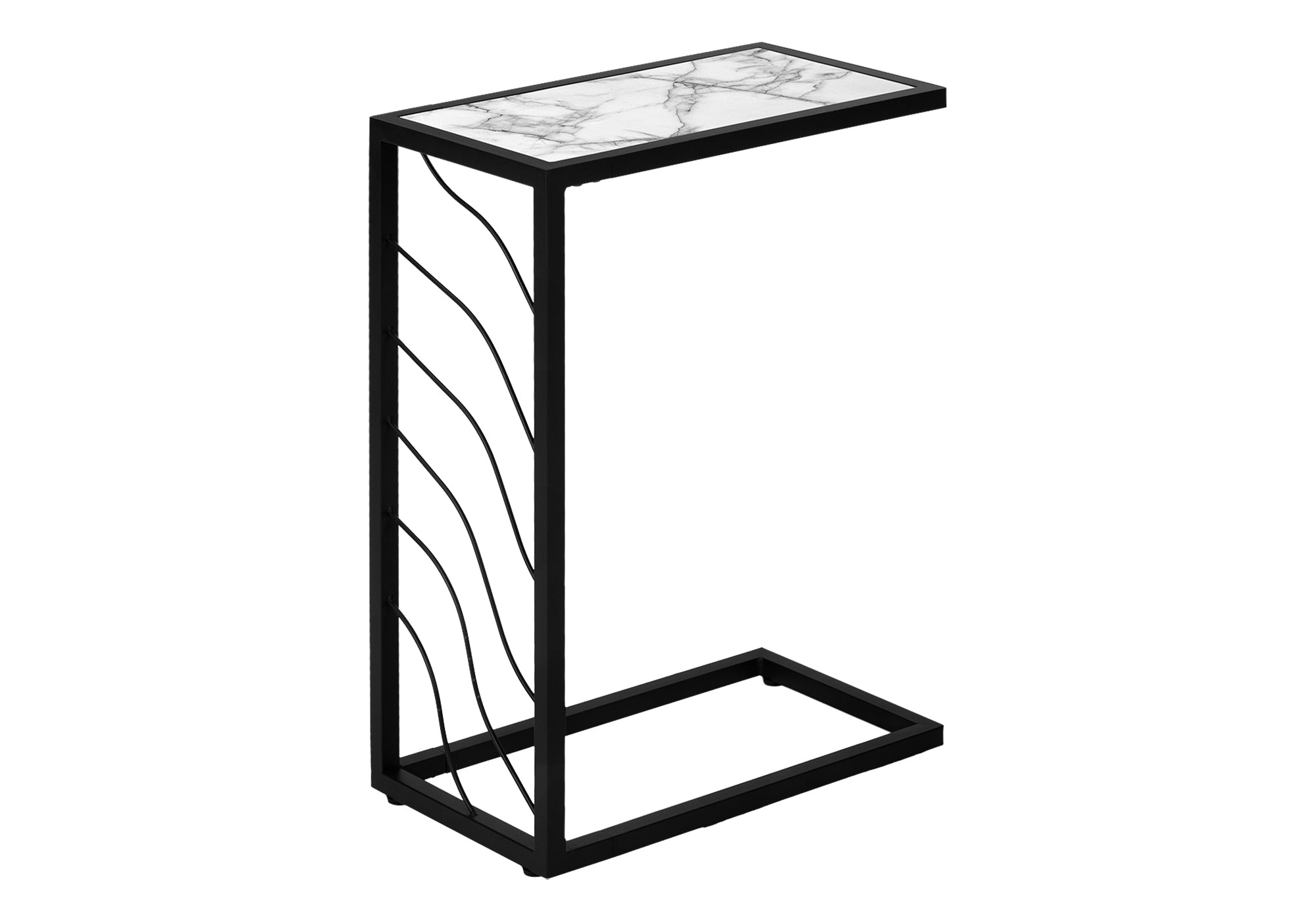 TABLE DE CHEVET - 25"H / FAUX MARBRE BLANC / METAL NOIR – I 3300.