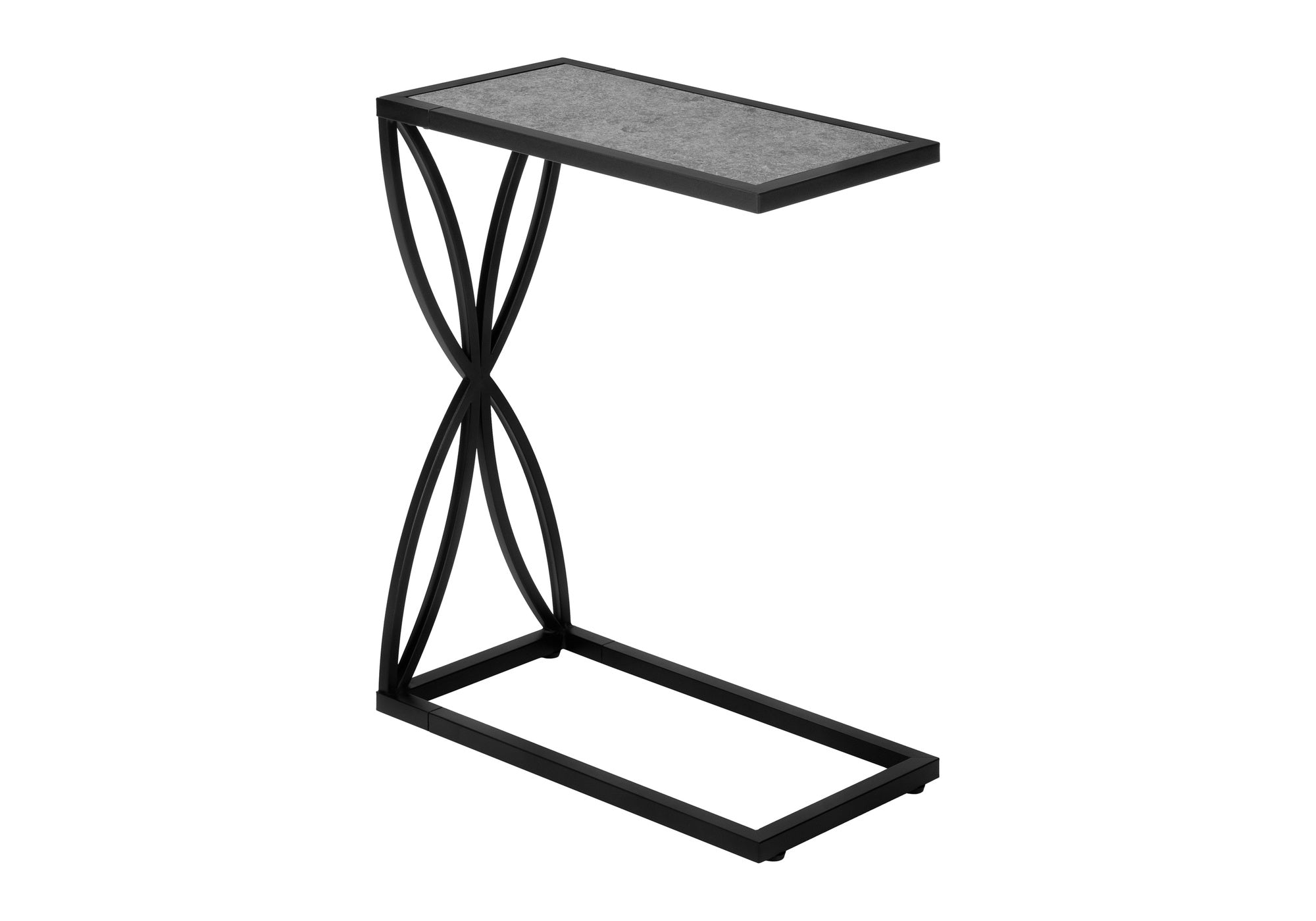 TABLE DE CHEVET - 25"H / FAUSSE PIERRE GRISE / METAL NOIR – I 3305.