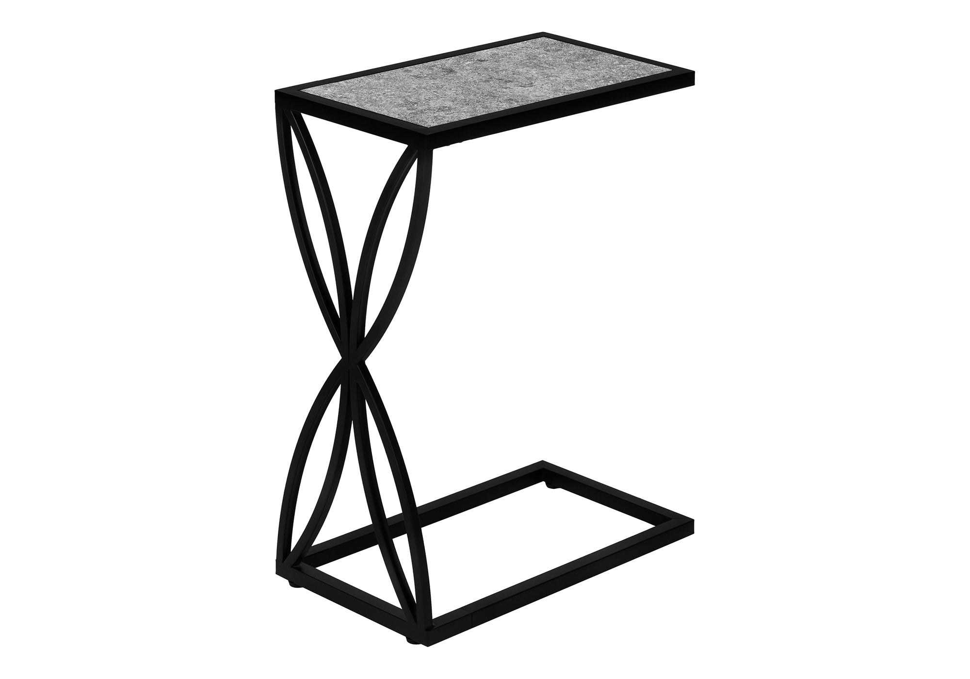TABLE DE CHEVET - 25"H / FAUSSE PIERRE GRISE / METAL NOIR – I 3305.