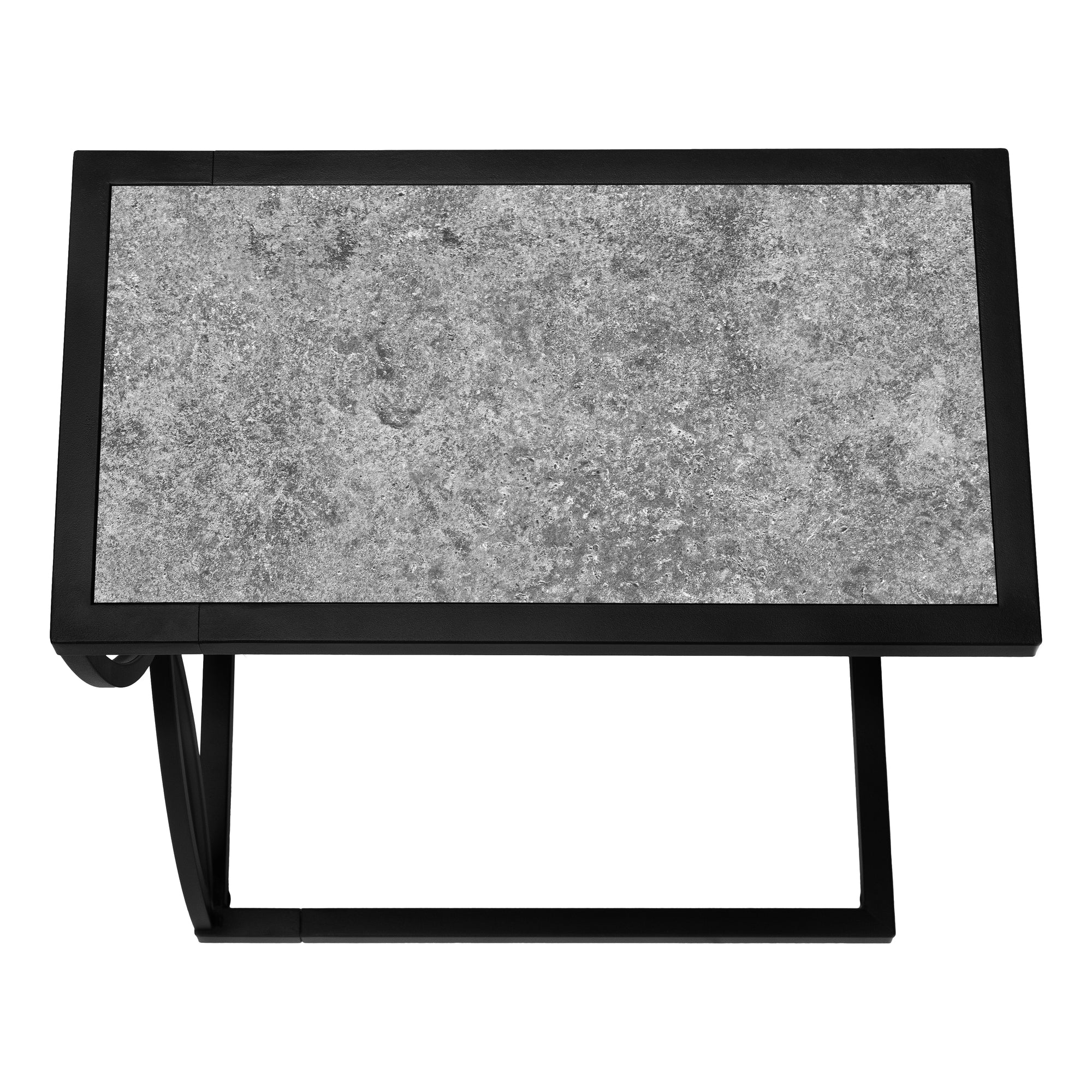 TABLE DE CHEVET - 25"H / FAUSSE PIERRE GRISE / METAL NOIR – I 3305.