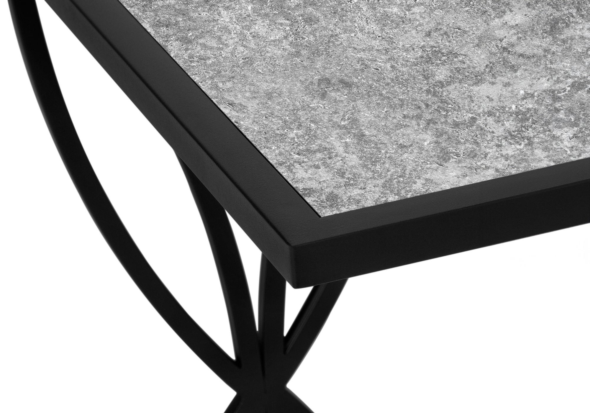 TABLE DE CHEVET - 25"H / FAUSSE PIERRE GRISE / METAL NOIR – I 3305.