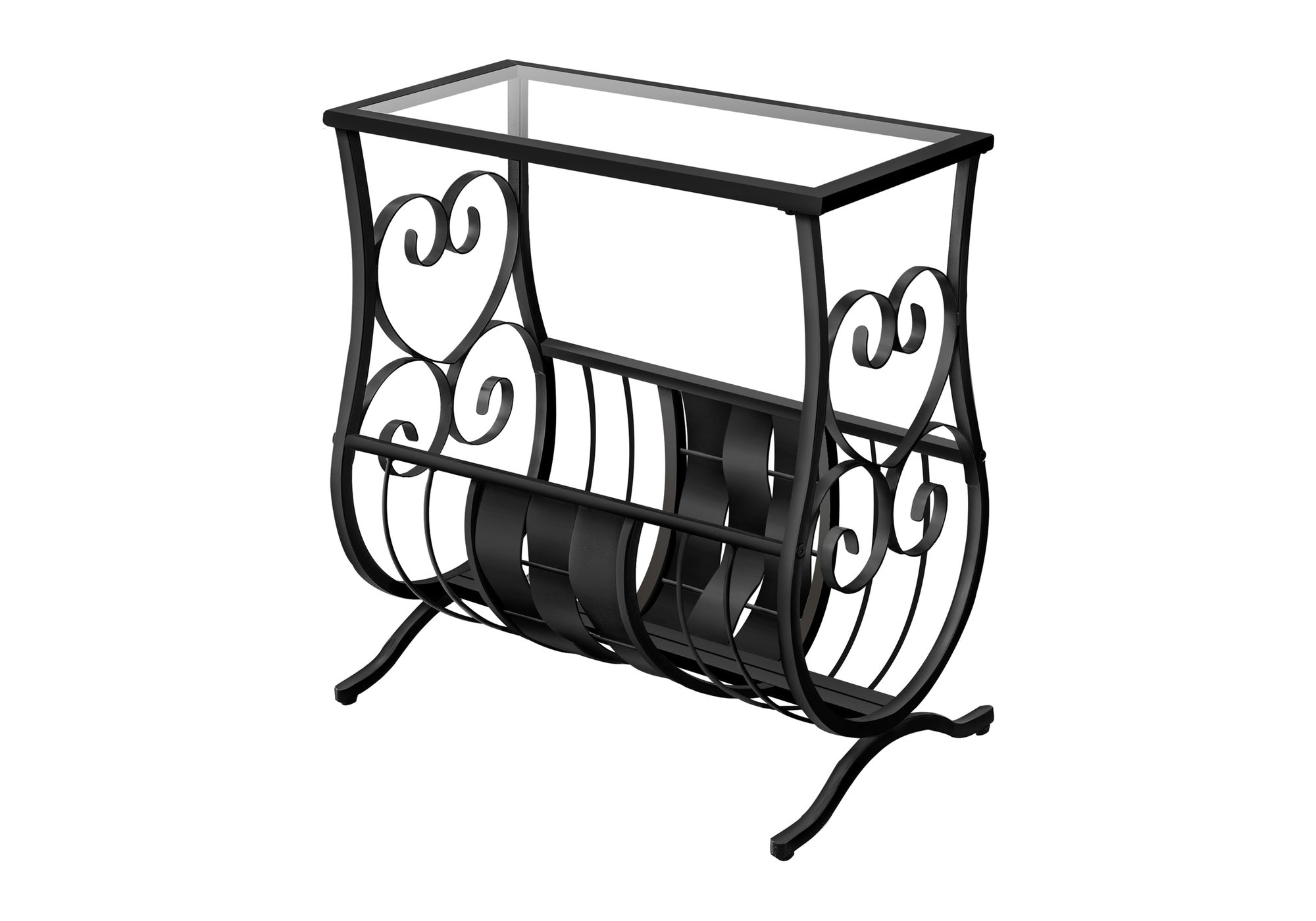 TABLE DE CHEVET - METAL NOIR SATINE AVEC VERRE TREMPE – I 3314.