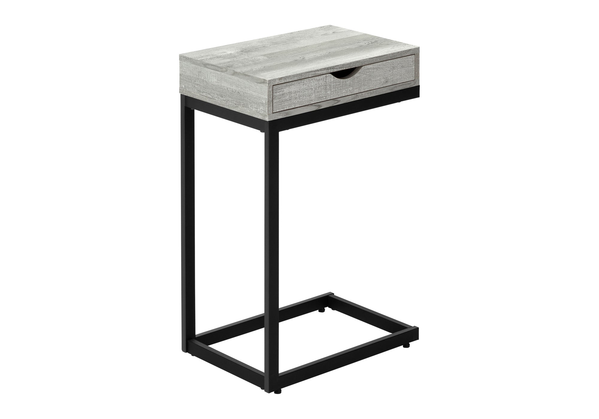 TABLE DE CHEVET - METAL NOIR / FAUX BOIS GRIS / TIROIR – I 3407.