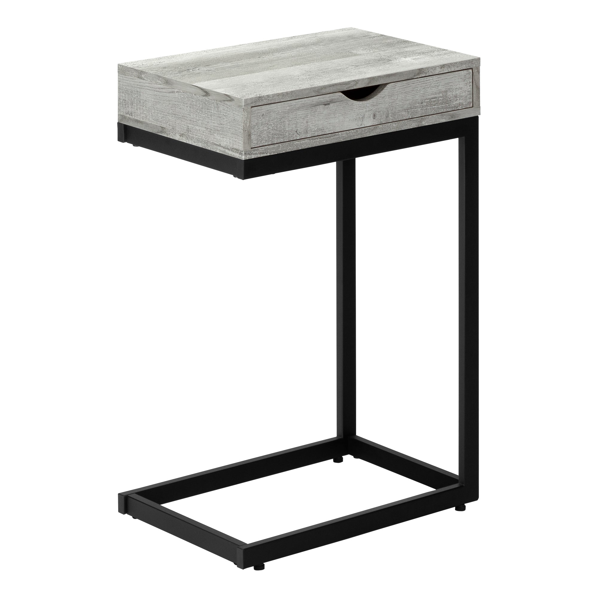 TABLE DE CHEVET - METAL NOIR / FAUX BOIS GRIS / TIROIR – I 3407.