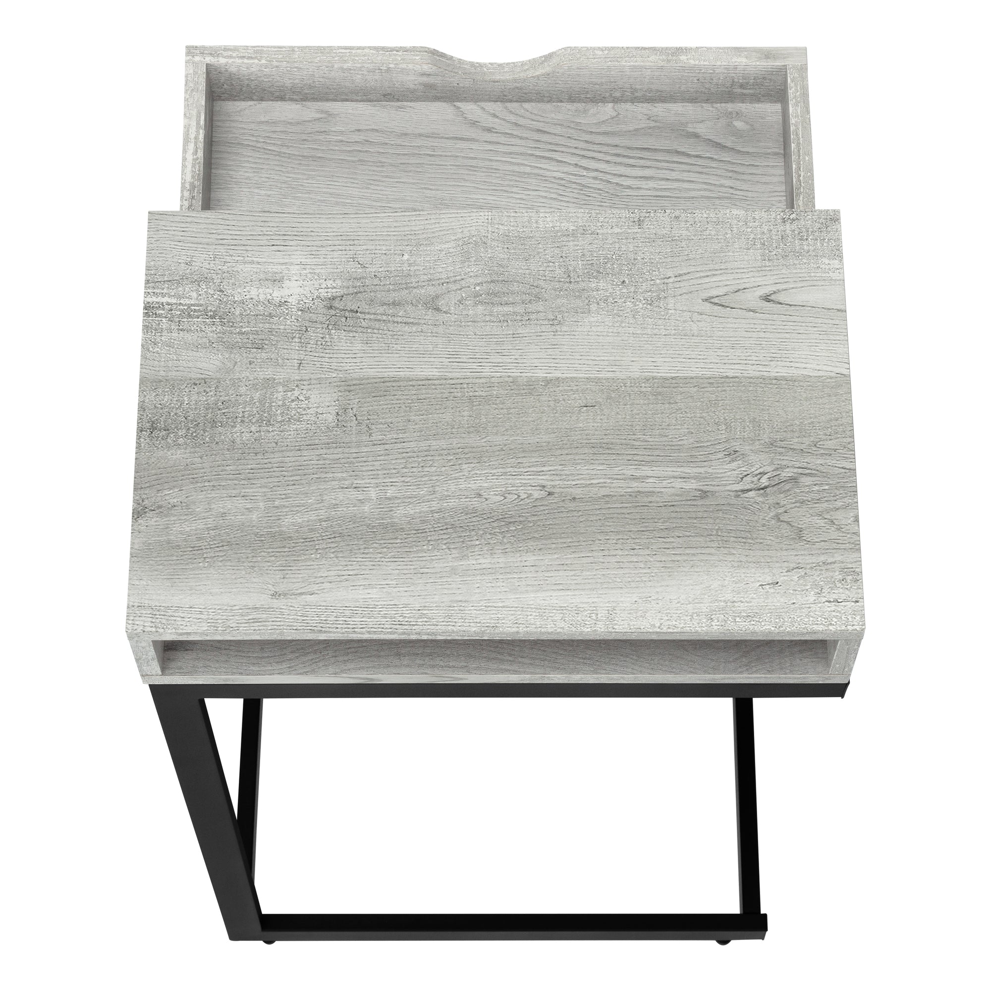 TABLE DE CHEVET - METAL NOIR / FAUX BOIS GRIS / TIROIR – I 3407.