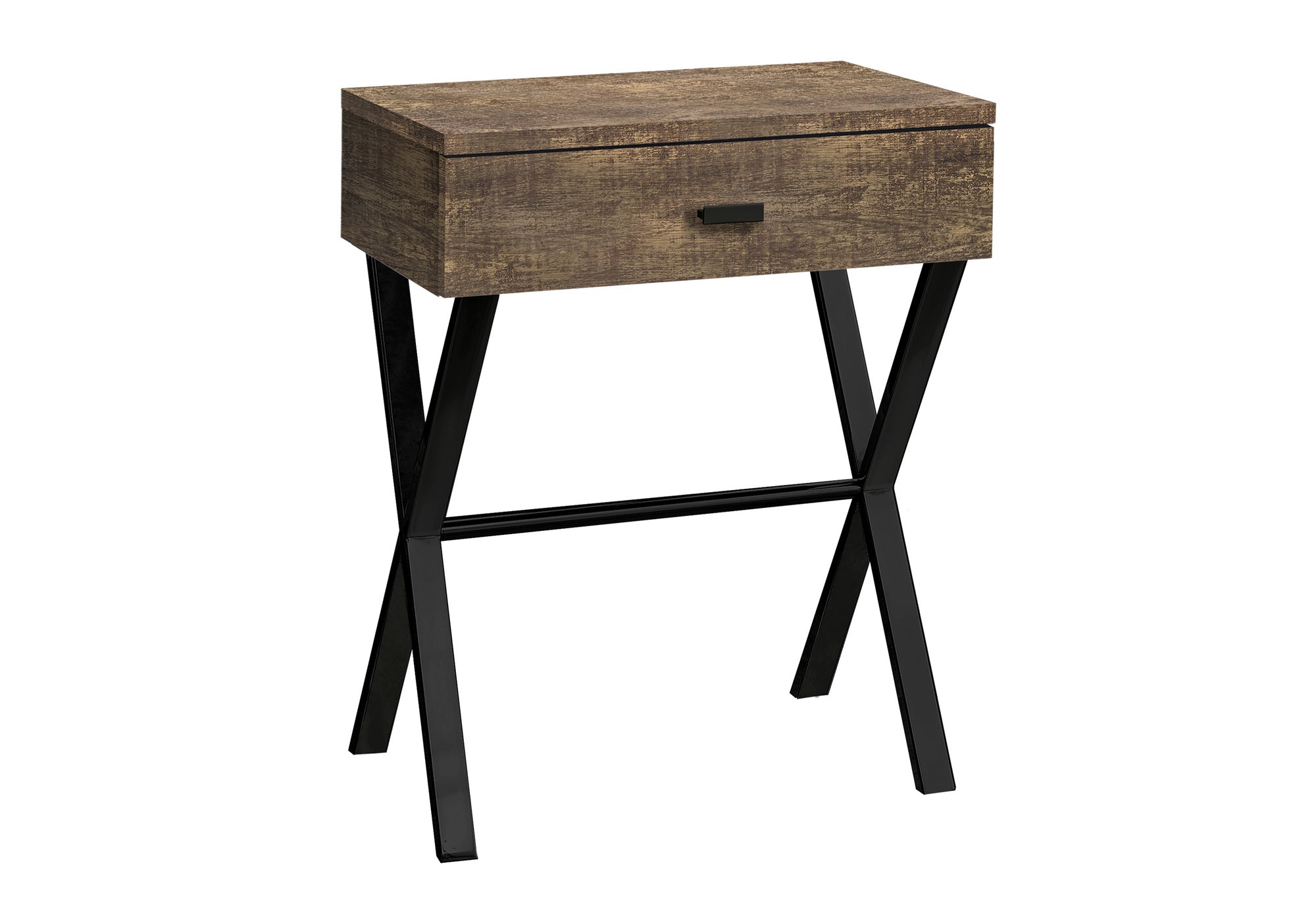 TABLE DE CHEVET - 24"H / FAUX BOIS BRUN / METAL NOIR – I 3450.