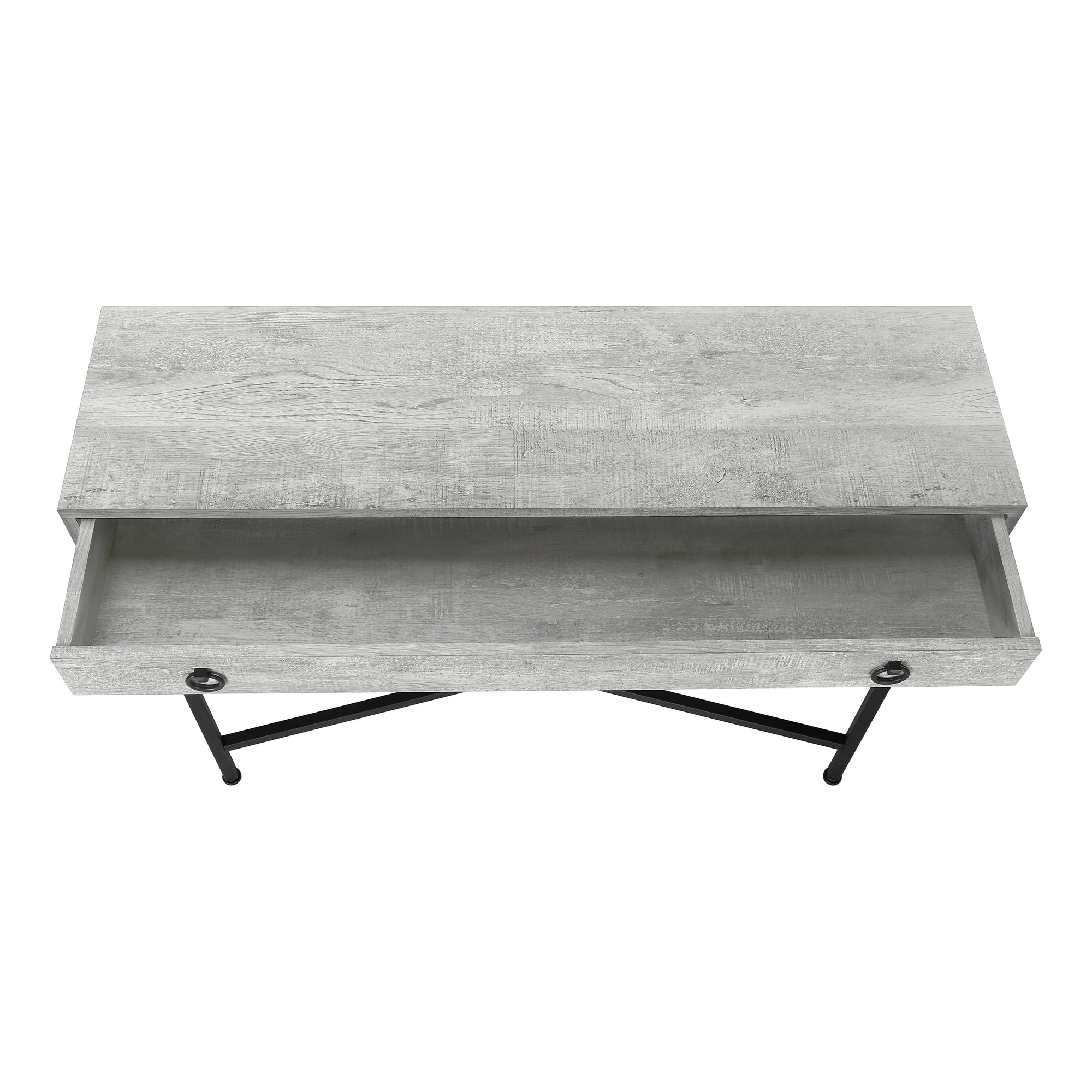 TABLE D'APPOINT - 42"L / FAUX BOIS GRIS / CONSOLE NOIR – I 3454.