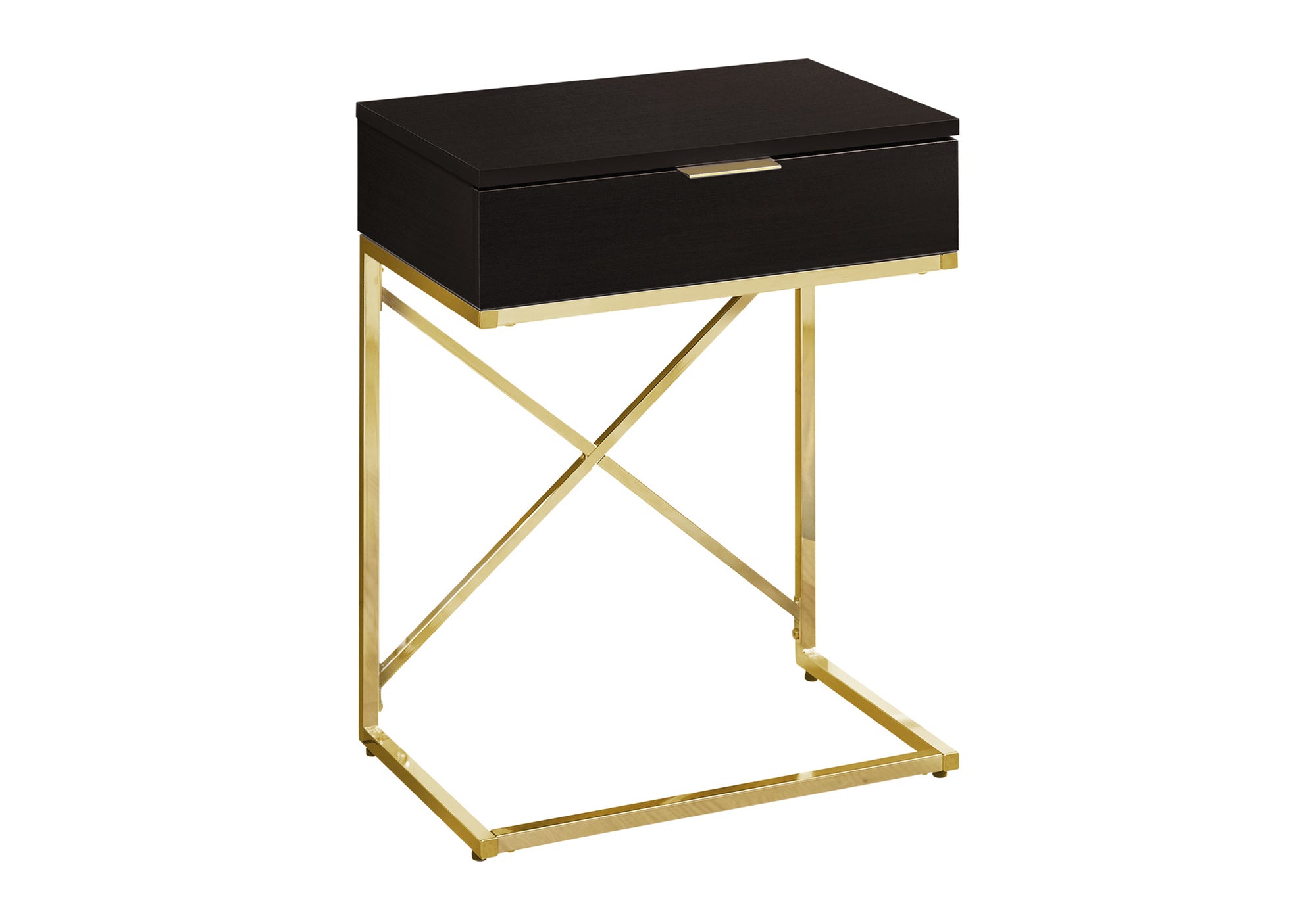 TABLE DE CHEVET - 24"H / ESPRESSO / METAL OR – I 3476.
