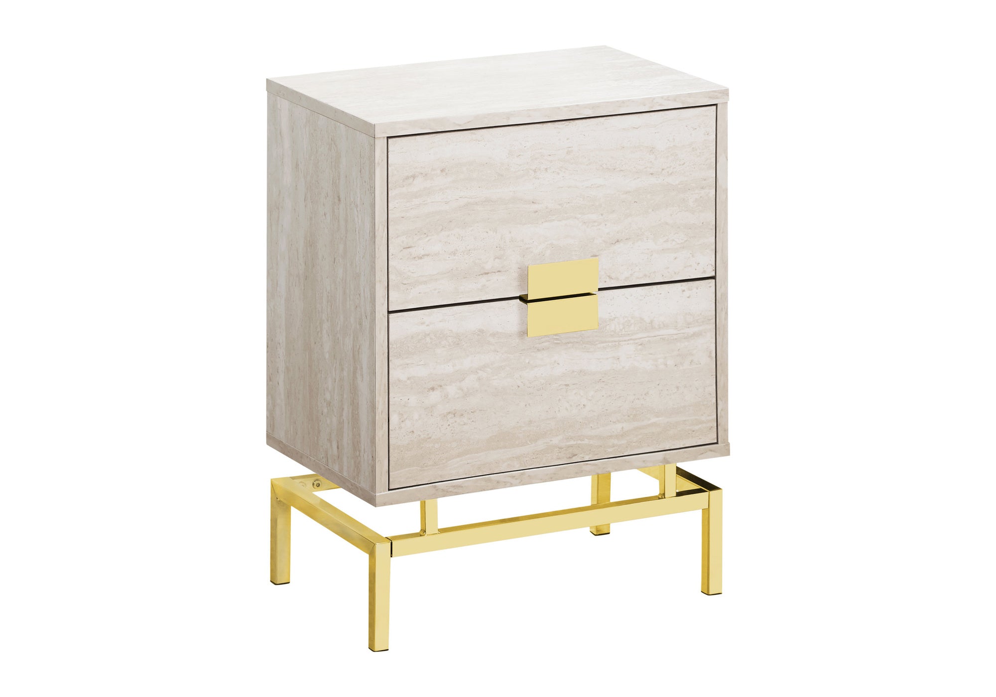 TABLE DE CHEVET - 24"H / MARBRE BEIGE / METAL OR – I 3493.