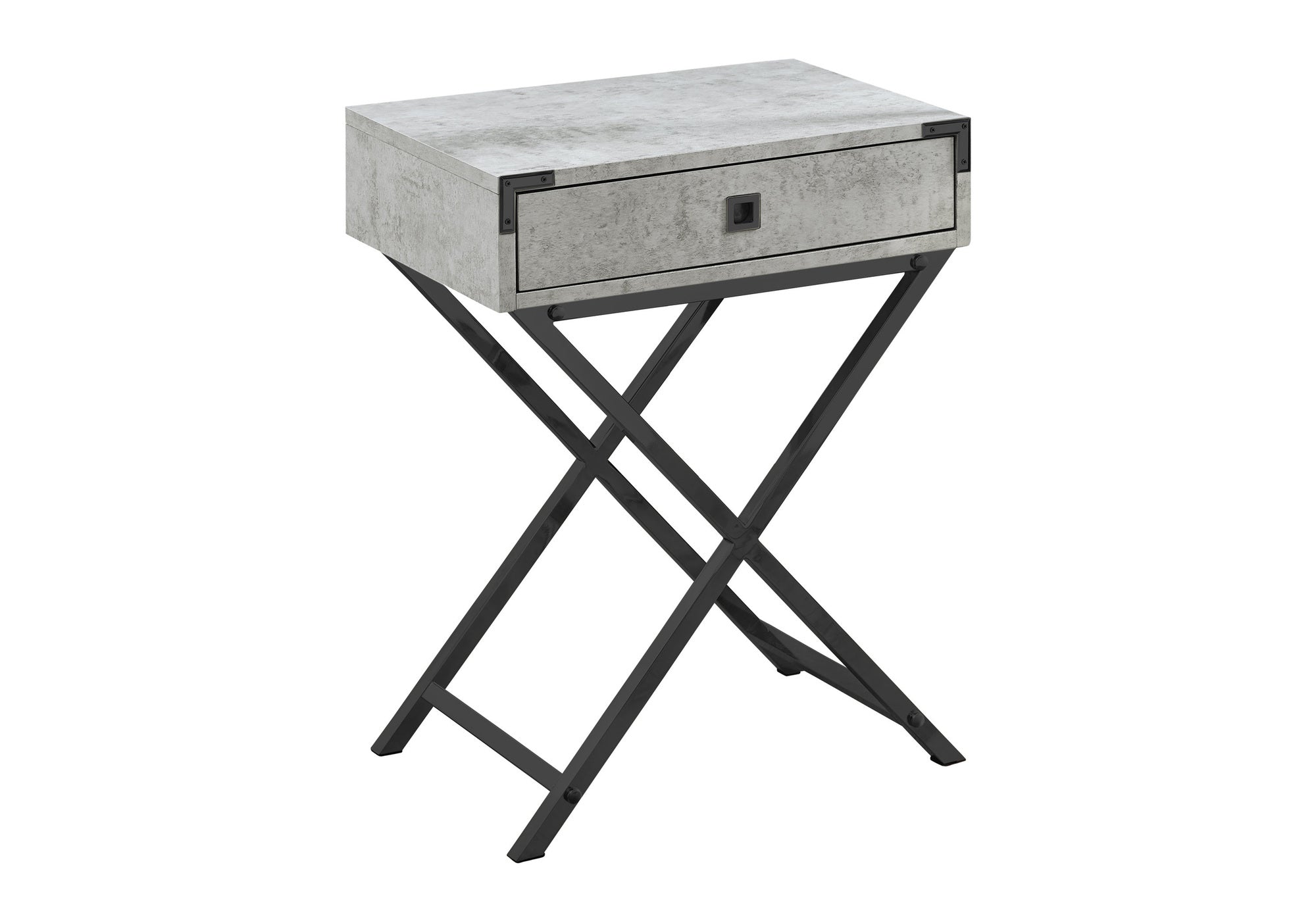 TABLE DE CHEVET - 24"H / GRIS CIMENTE / METAL NICKEL NOIR – I 3552.