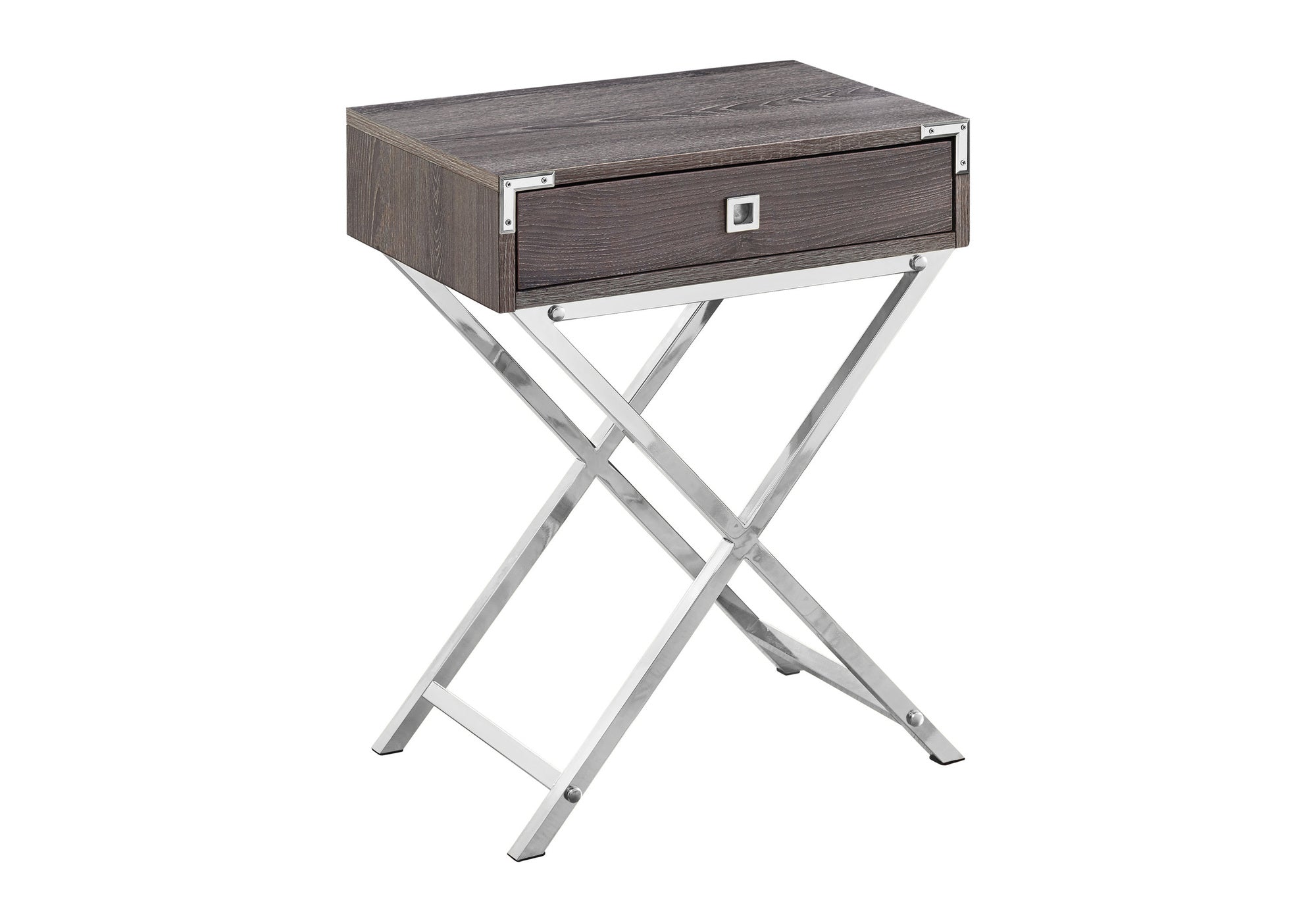 TABLE DE CHEVET - 24"H / TAUPE FONCE / METAL CHROME – I 3555.