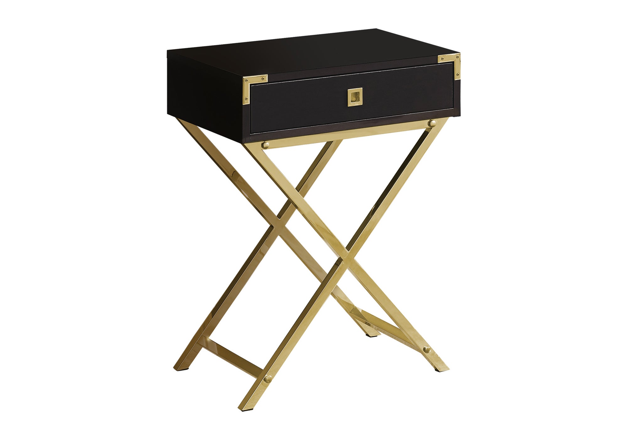 TABLE DE CHEVET - 24"H / ESPRESSO / METAL OR – I 3556.
