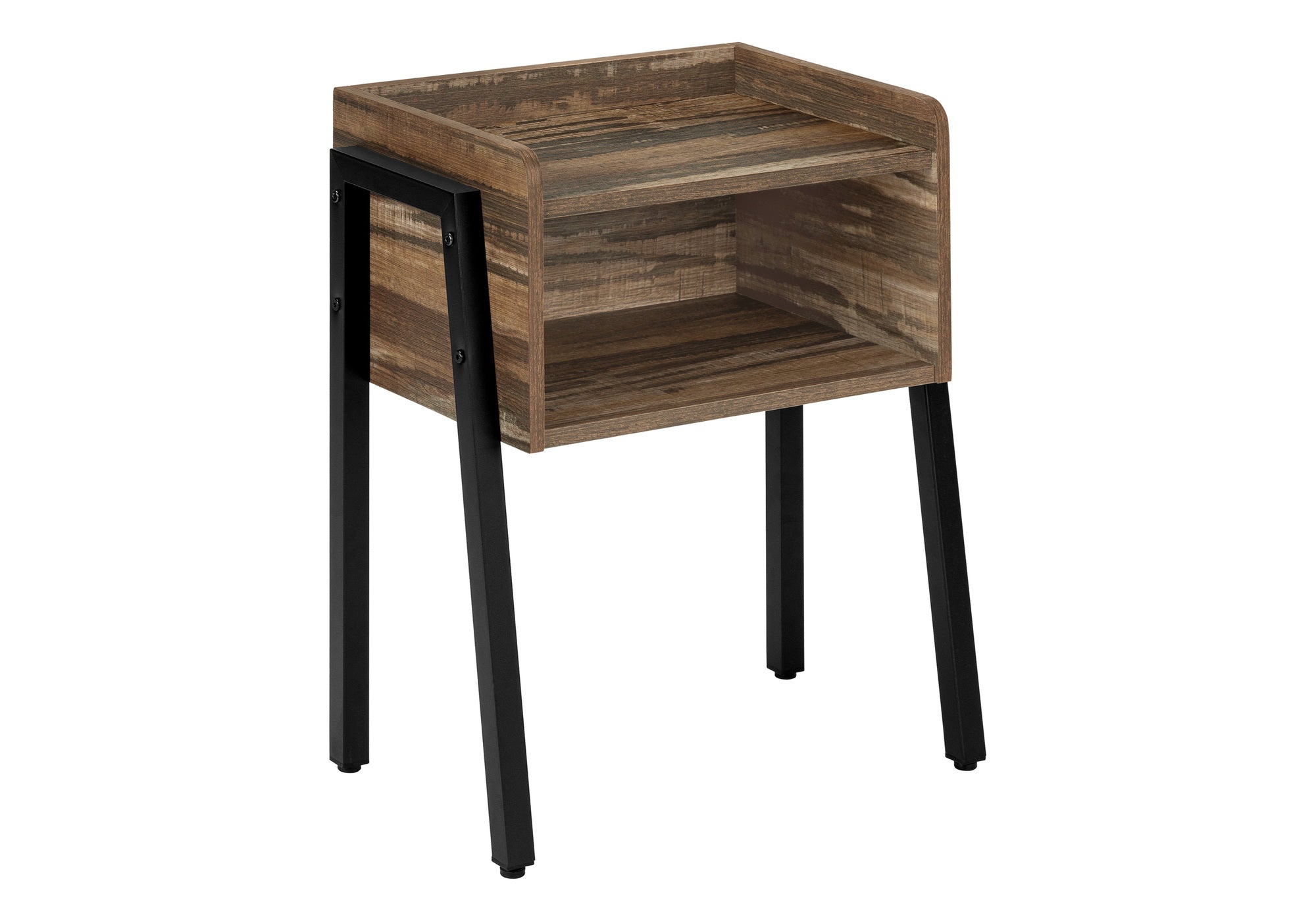 TABLE DE CHEVET - 23"H / FAUX BOIS BRUN / METAL NOIR – I 3583.