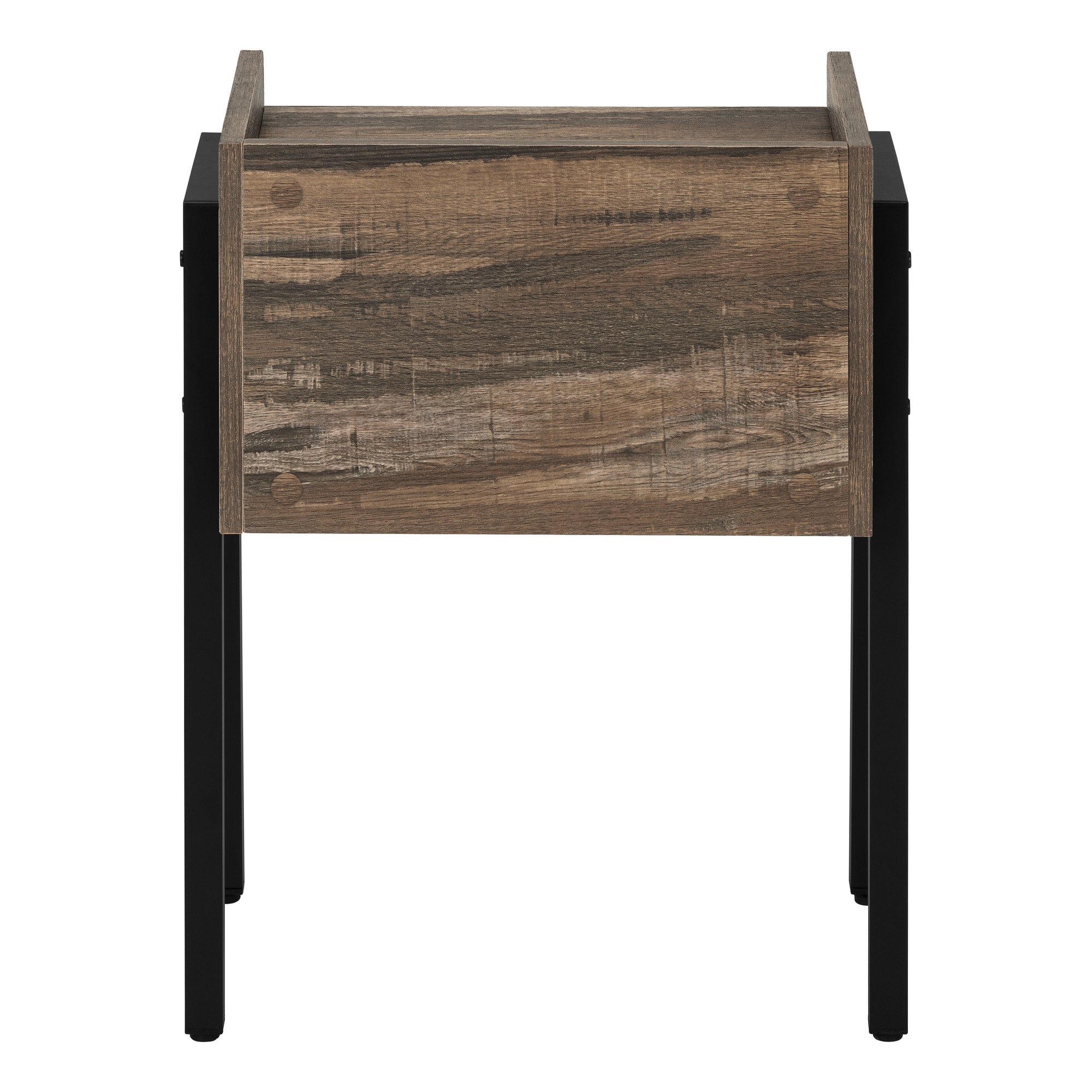 TABLE DE CHEVET - 23"H / FAUX BOIS BRUN / METAL NOIR – I 3583.