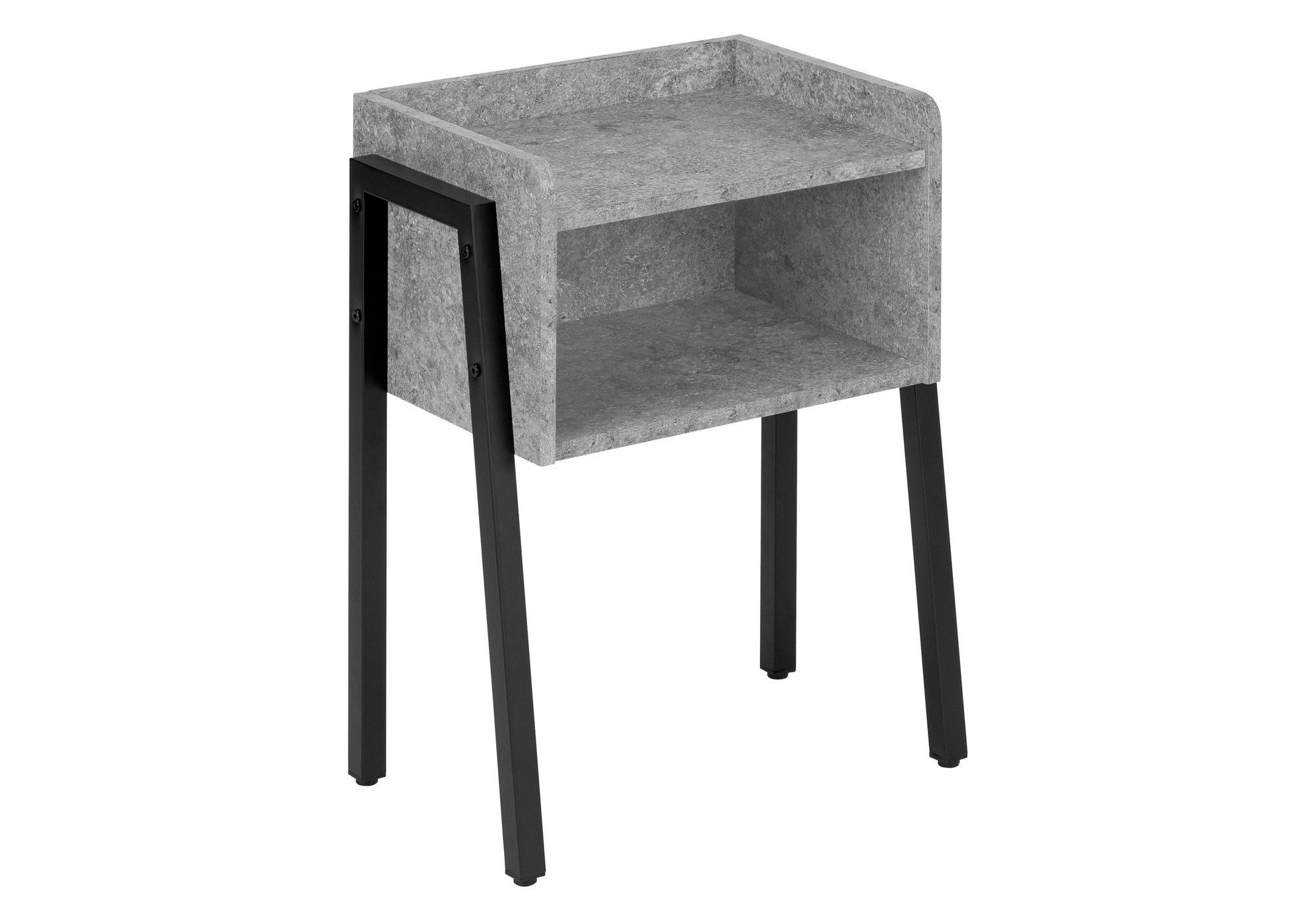 TABLE DE CHEVET - 23"H / FAUSSE PIERRE GRISE / METAL NOIR – I 3584.