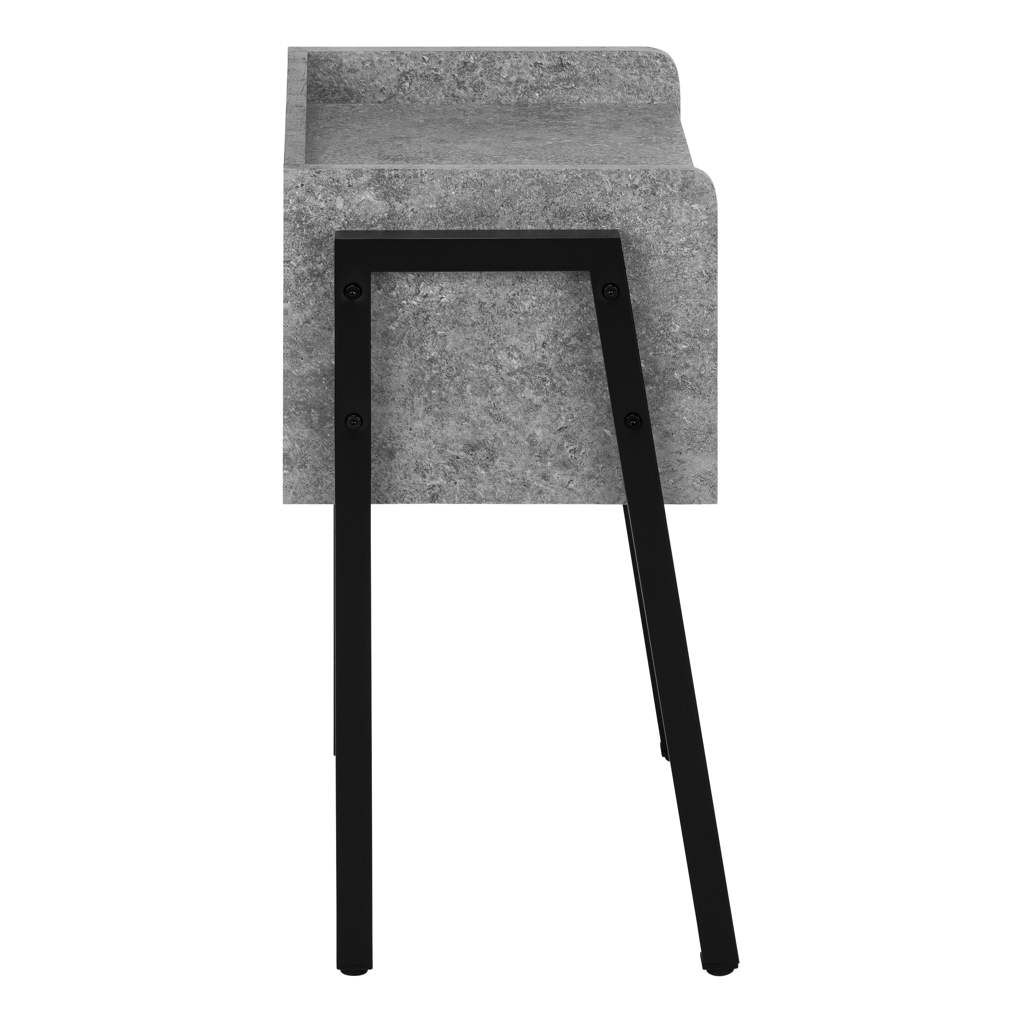 TABLE DE CHEVET - 23"H / FAUSSE PIERRE GRISE / METAL NOIR – I 3584.