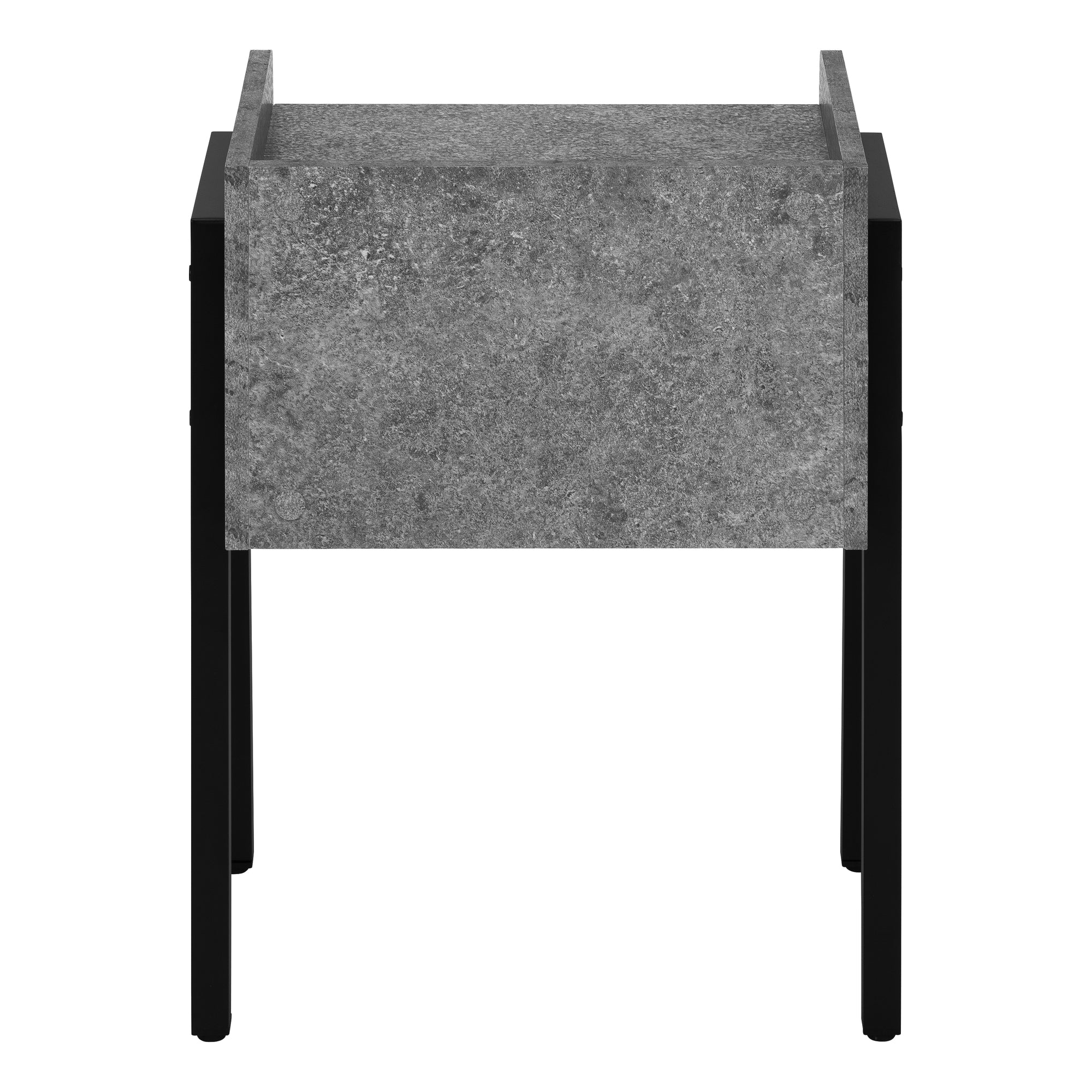 TABLE DE CHEVET - 23"H / FAUSSE PIERRE GRISE / METAL NOIR – I 3584.