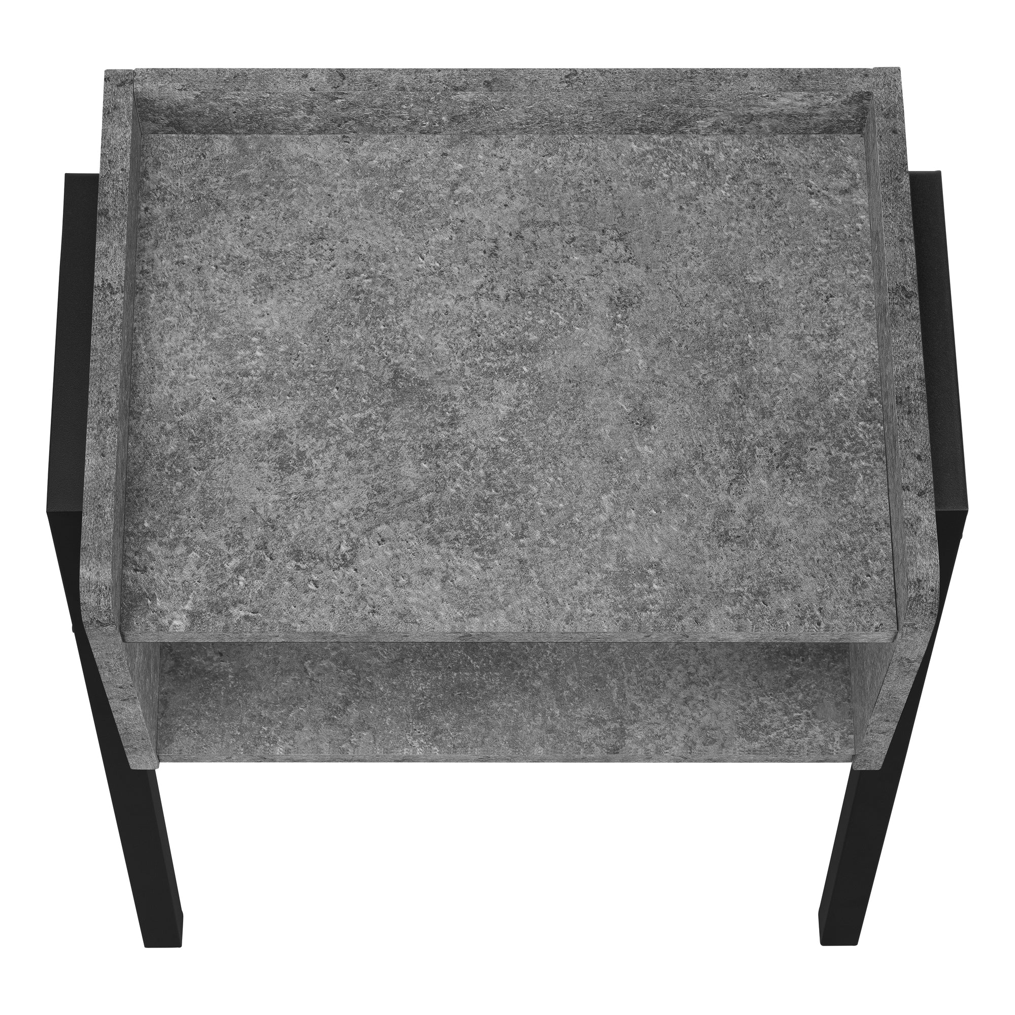 TABLE DE CHEVET - 23"H / FAUSSE PIERRE GRISE / METAL NOIR – I 3584.