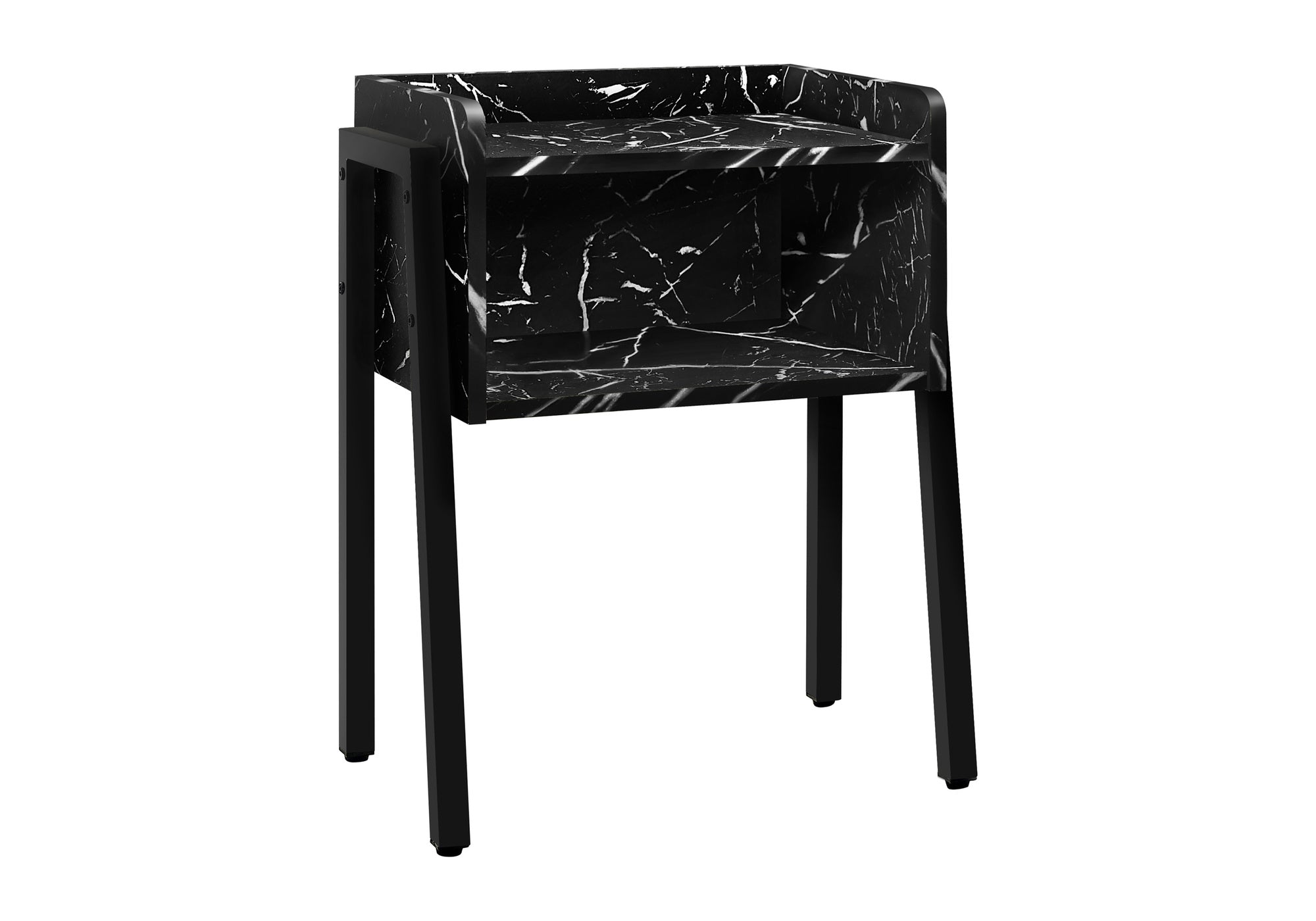TABLE DE CHEVET - 23"H / MARBRE NOIR / METAL NOIR – I 3590.