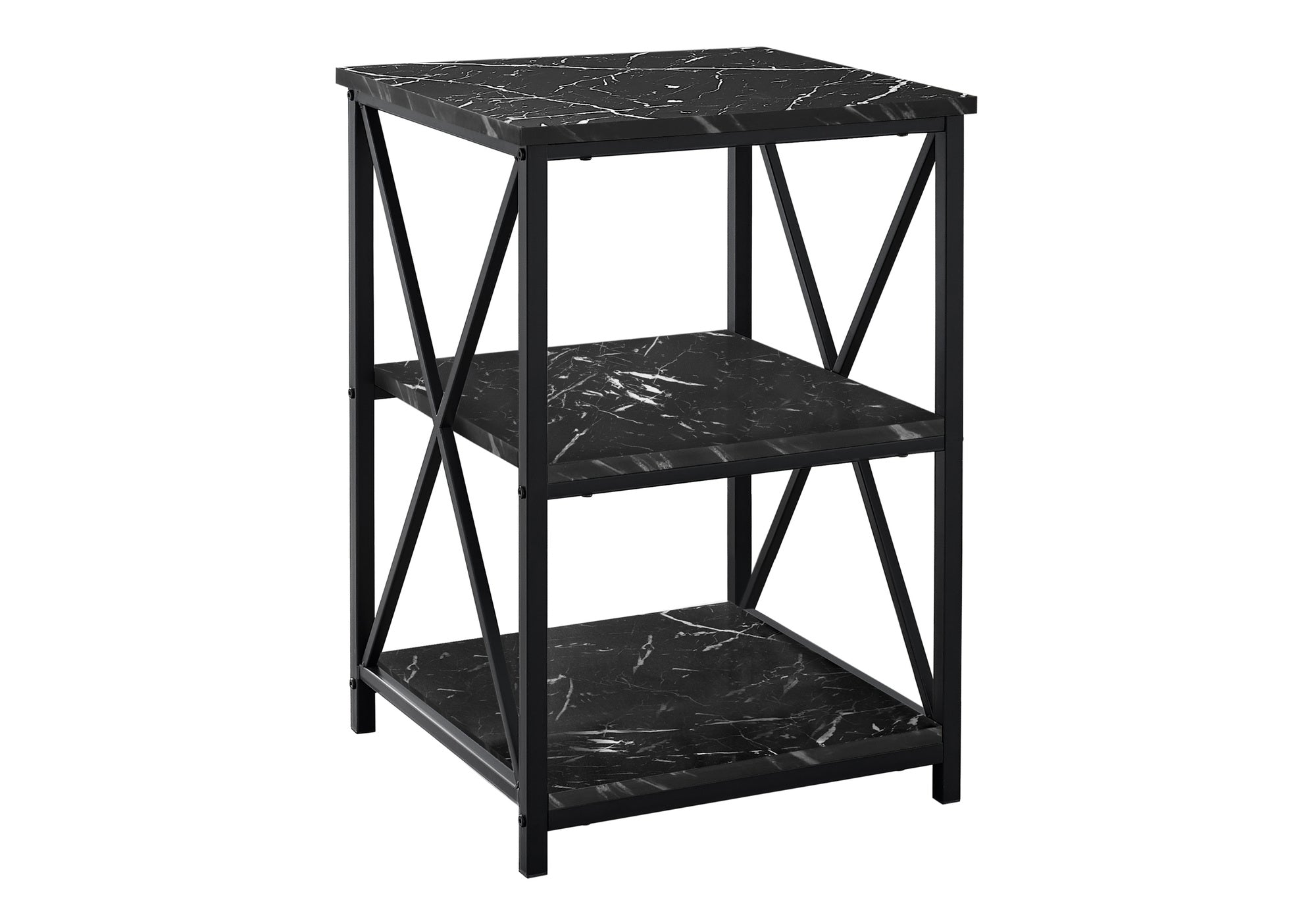 TABLE DE CHEVET - 26"H / MARBRE NOIR / METAL NOIR – I 3595.