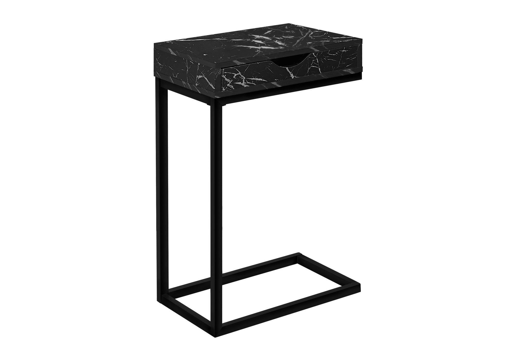 TABLE DE CHEVET - MARBRE NOIR / METAL NOIR ET TIROIR – I 3604.
