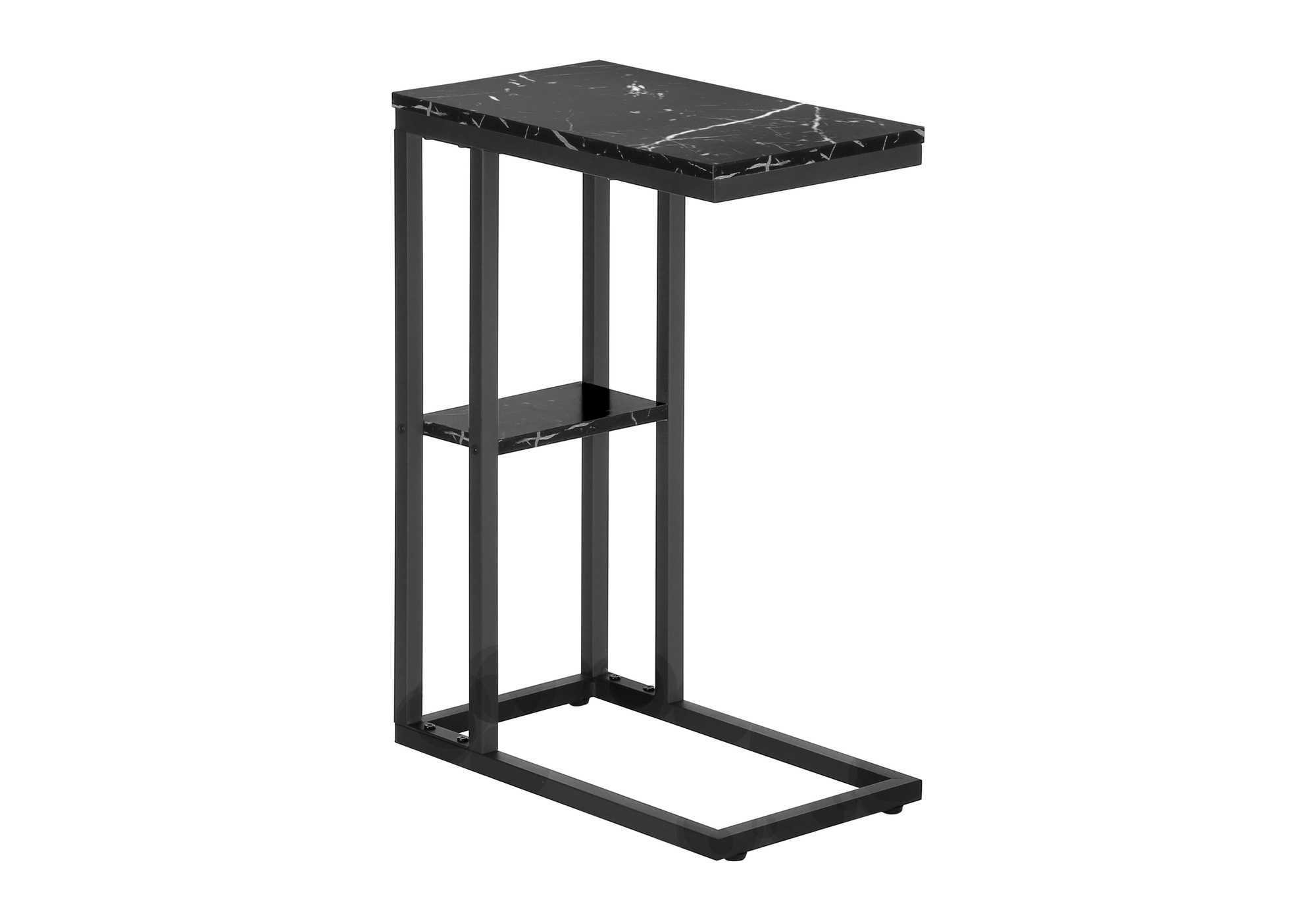 TABLE DE CHEVET - 25"H / MARBRE NOIR / METAL NOIR – I 3674.