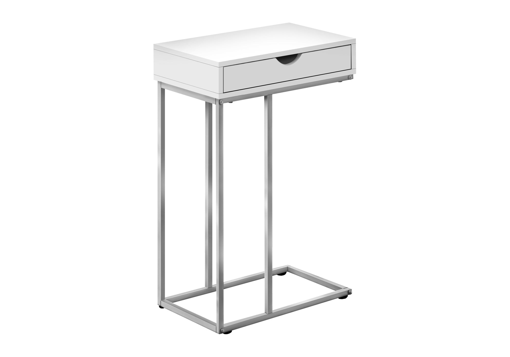 TABLE DE CHEVET - 25"H / BLANC / METAL ARGENT – I 3774.