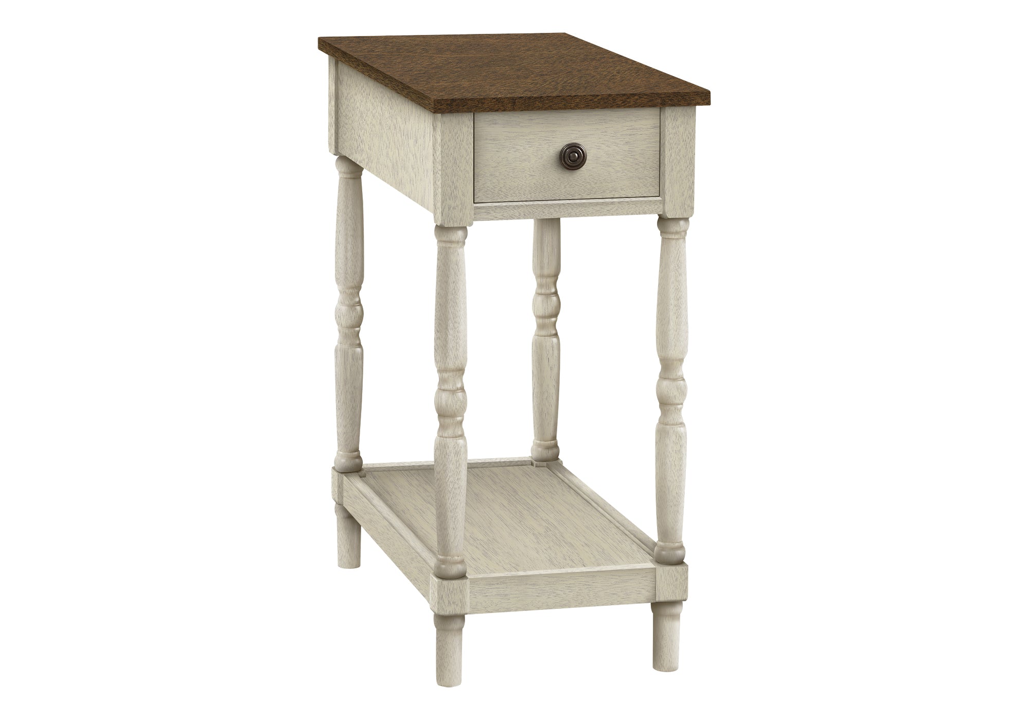 TABLE DE CHEVET - 24"H/BOIS PLAQUE BLANC ANTIQUE/ESPRESSO – I 3958.