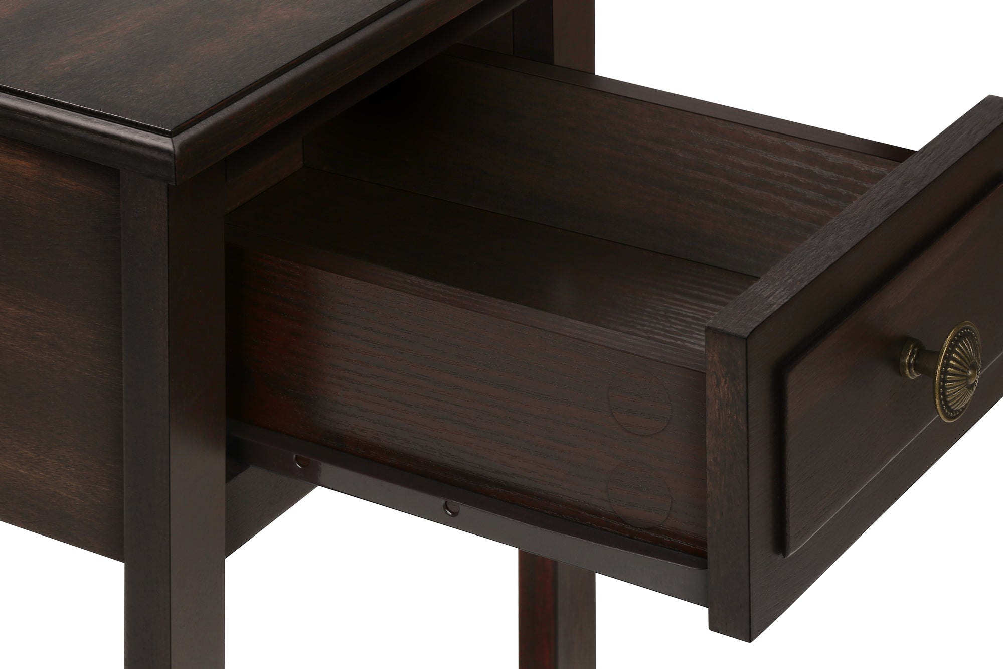 TABLE DE CHEVET - 25"H / BOIS PLAQUE ACAJOU FONCE – I 3990.