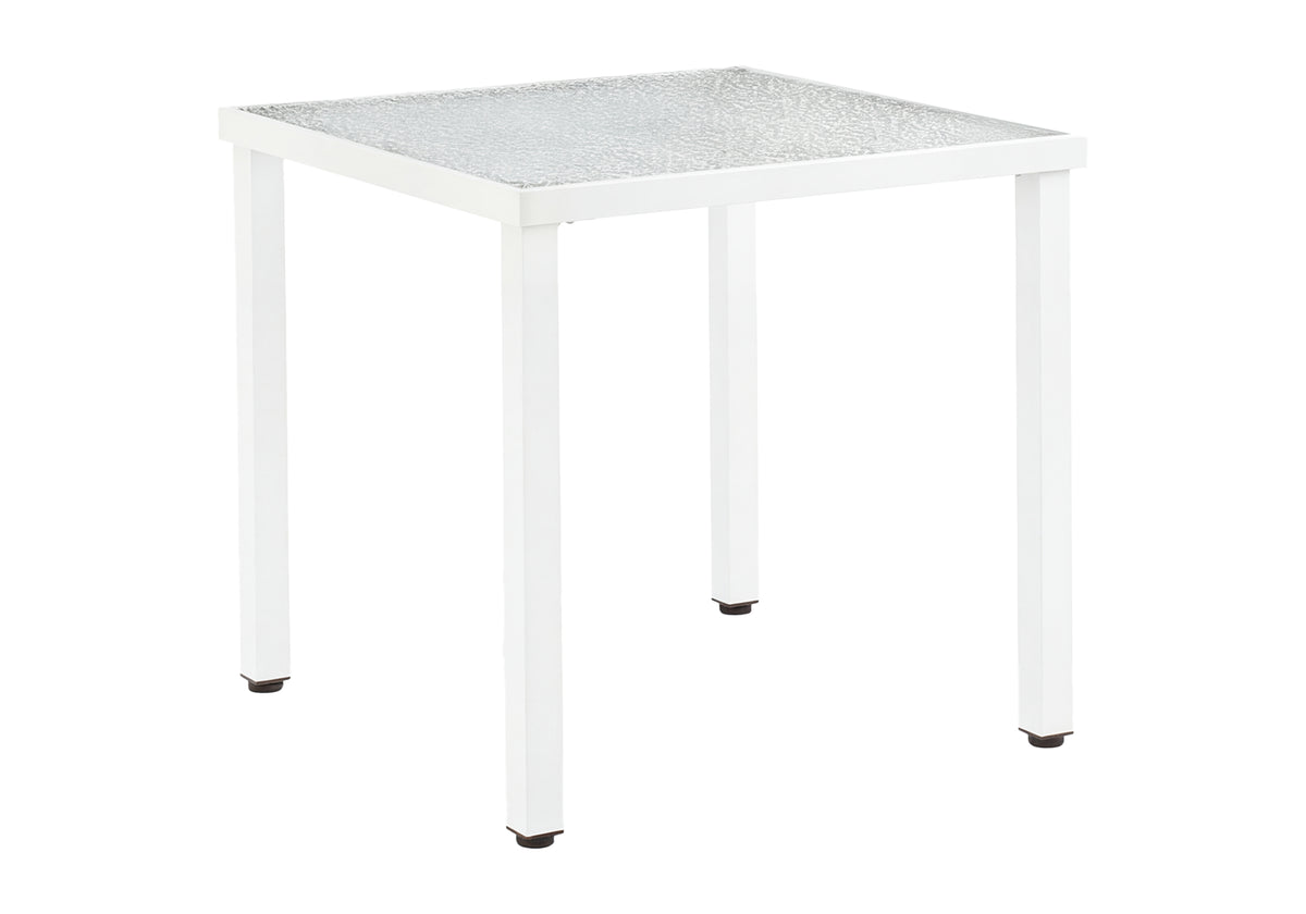 TABLE D’EXTERIEUR - 32" X 32" METAL BLANC AVEC VERRE TREMPE – I 4050
