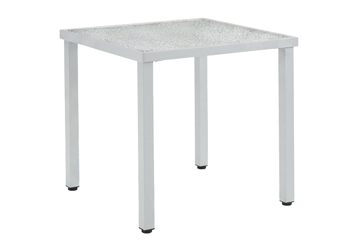 TABLE D’EXTERIEUR - 32" X 32" METAL GRIS AVEC VERRE TREMPE – I 4051