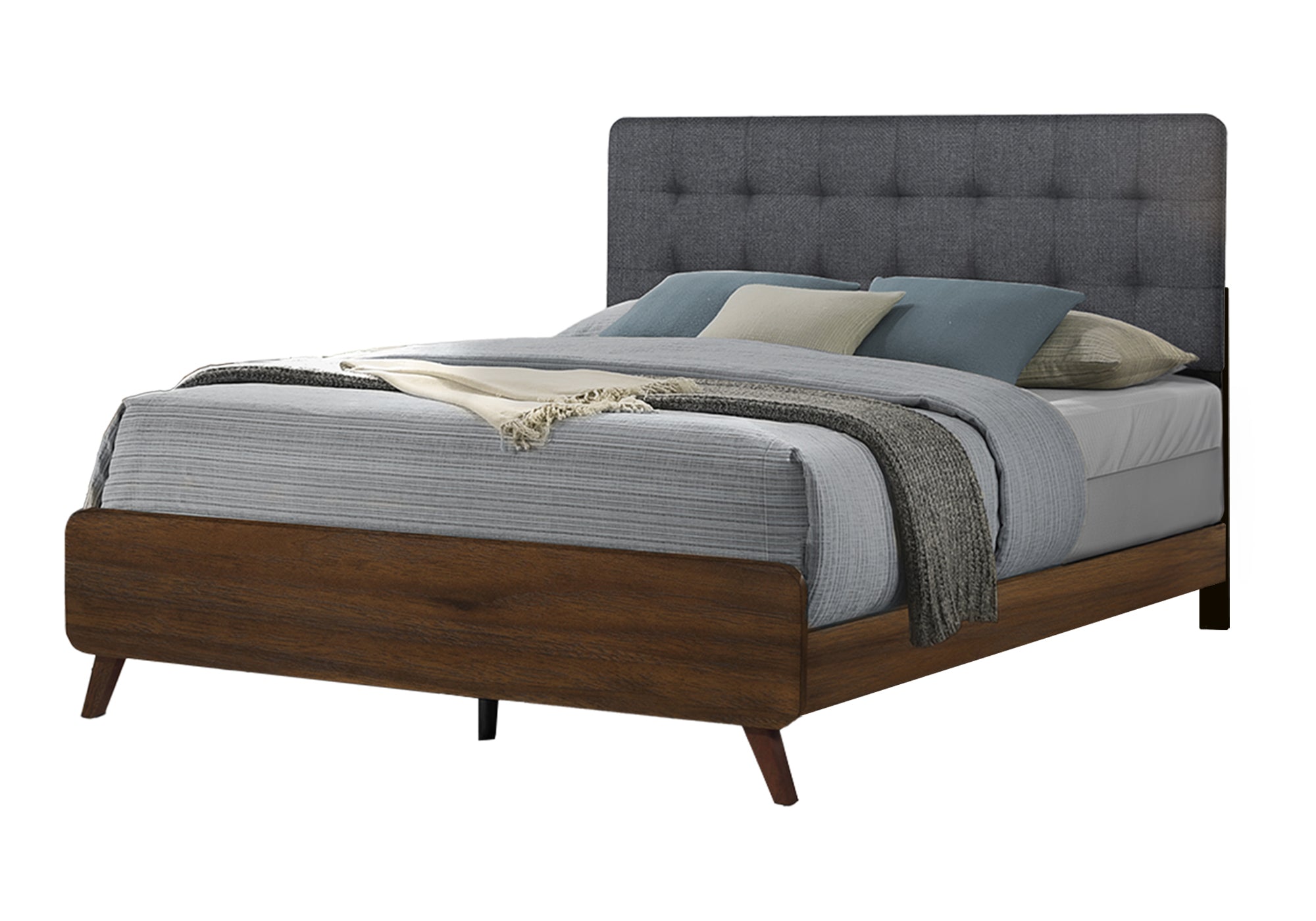 CHAMBRE A COUCHER - LIT QUEEN / TISSU GRIS / NOYER – I 5230Q