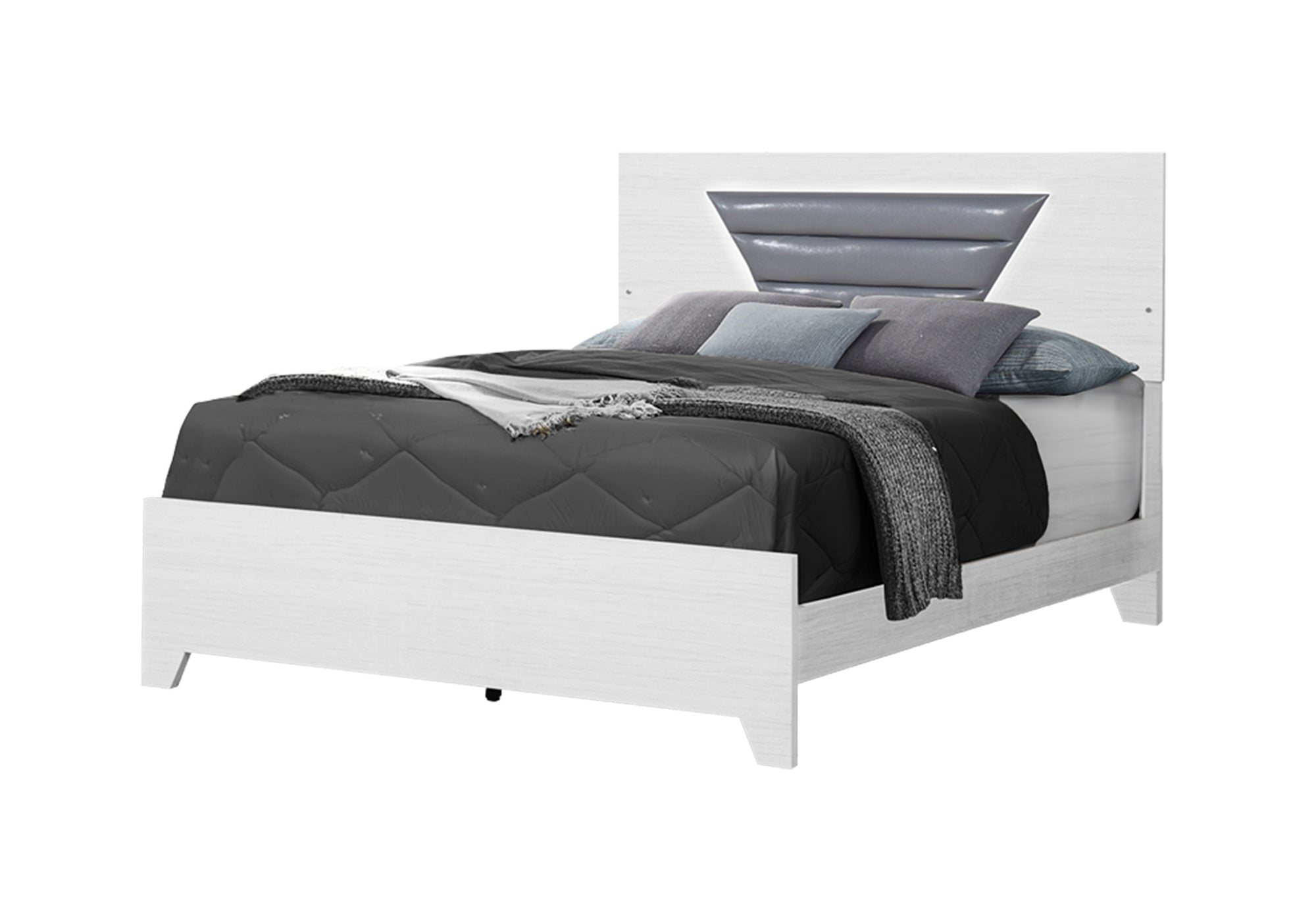 CHAMBRE A COUCHER - LIT QUEEN / LED GRIS PU / BLANCHE – I 5240Q