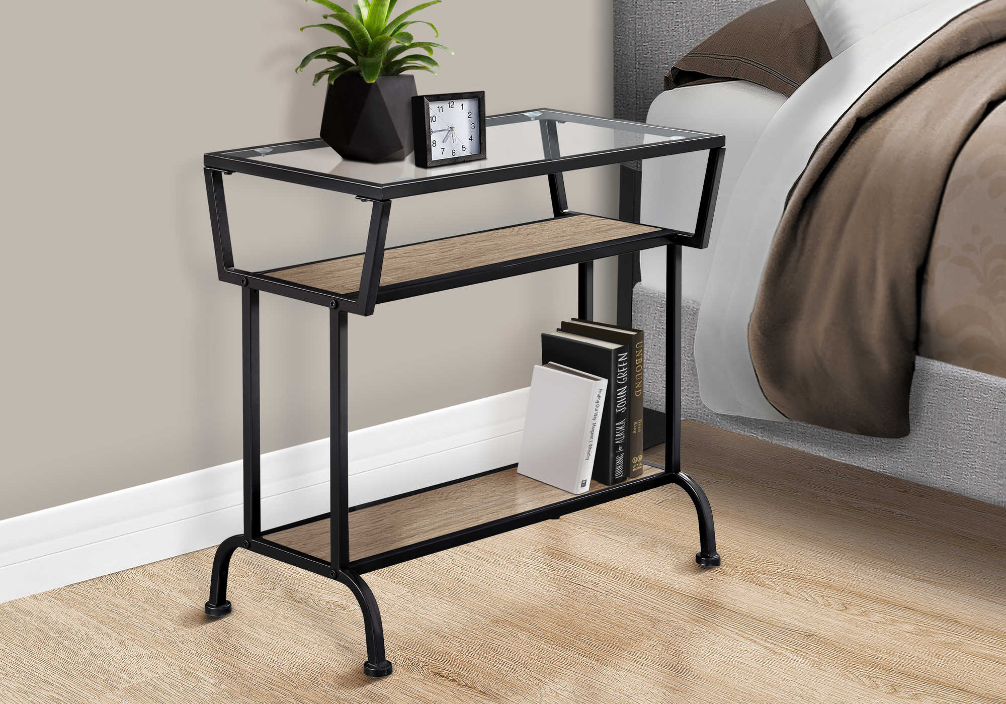 Image of nightstand - 22"h / dark taupe / black / tempered glass  i 2067.
