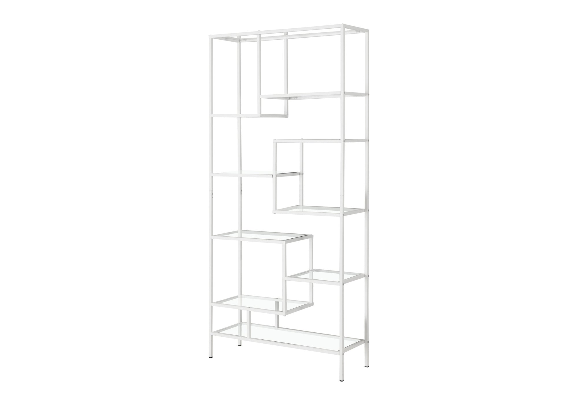 ETAGERE - 72"H / METAL BLANC ET VERRE TREMPE – I 7159.