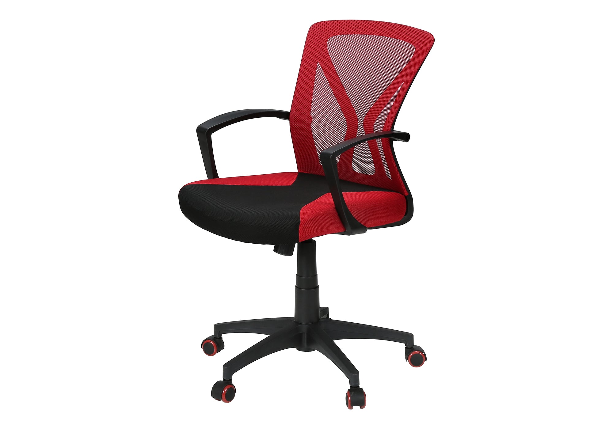 CHAISE DE BUREAU - JEU / TISSU NOIR / ROUGE SUR ROULETTES – I 7357