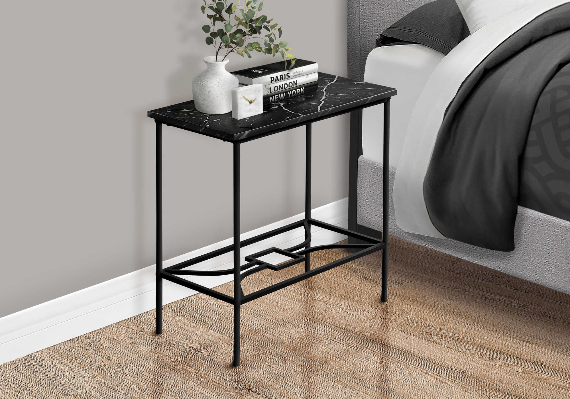 Image of nightstand - 22"h / black marble / black metal  i 2074.