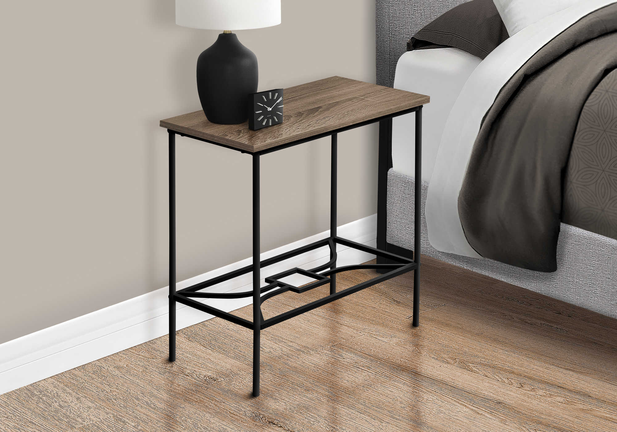 TABLE DE CHEVET - 22"H / TAUPE FONCE / METAL NOIR – I 2075.