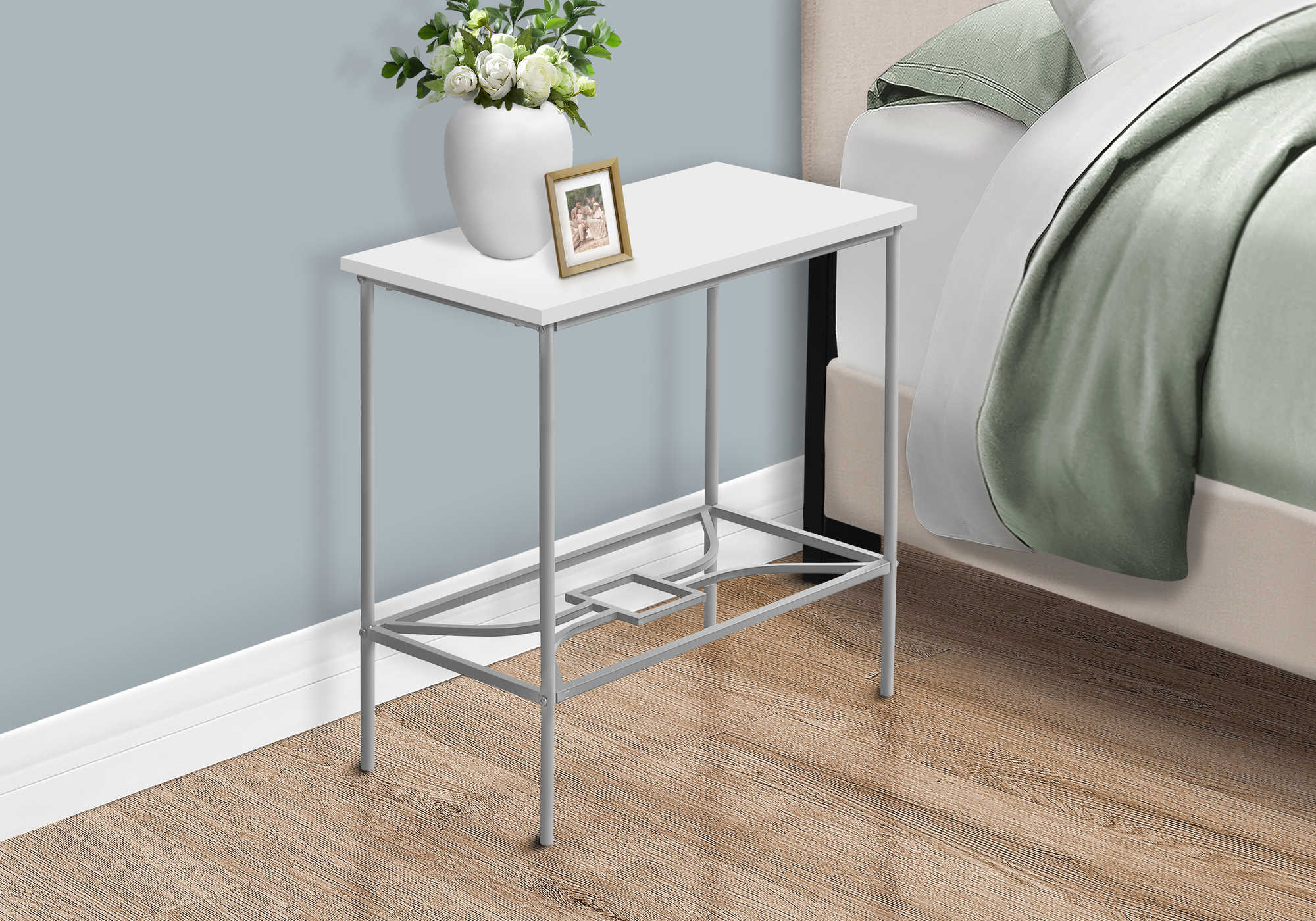 Image of nightstand - 22"h / white / silver metal  i 2077.