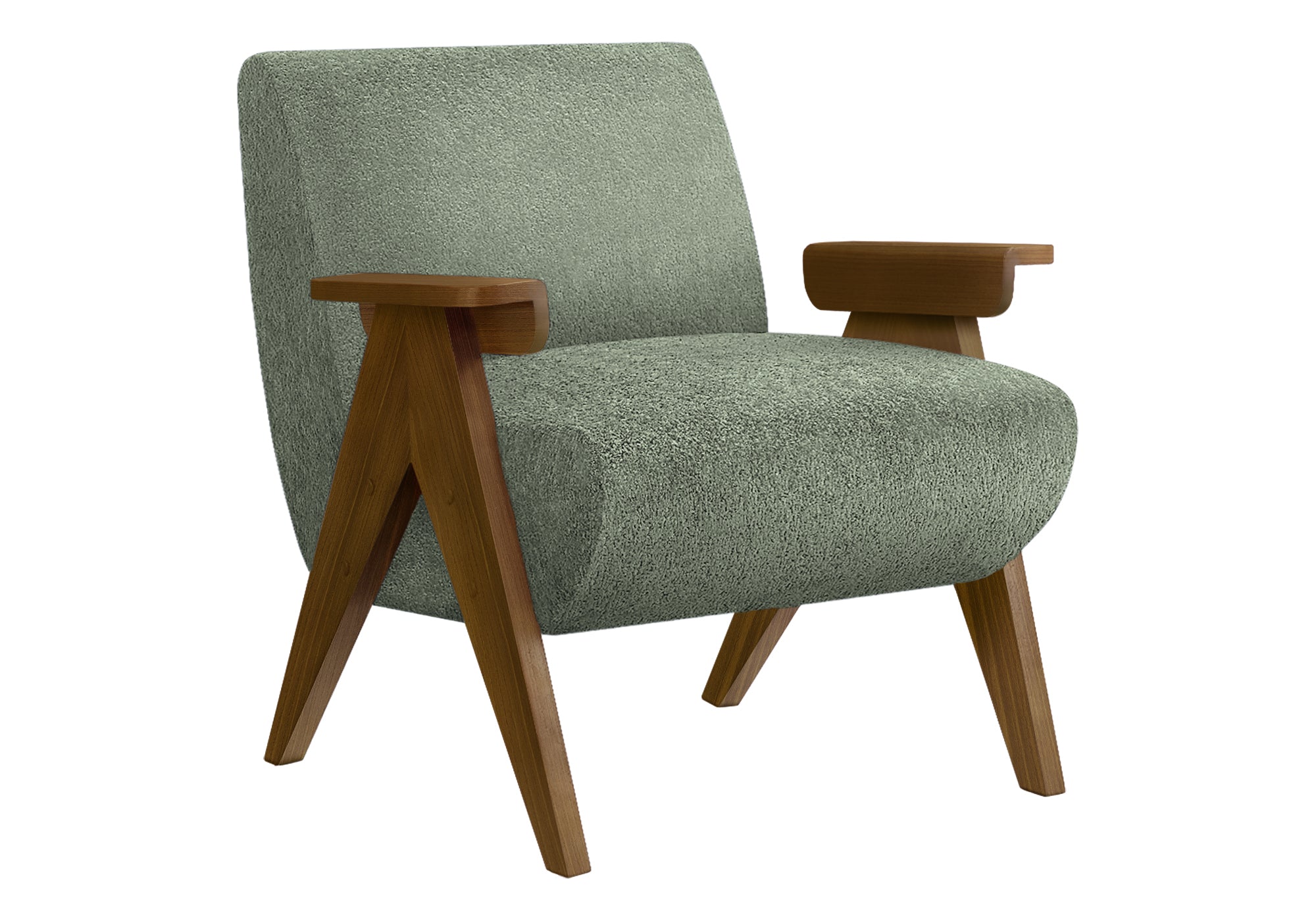 CHAISE D'APPOINT - 31"H / TISSU VERT / BOIS DE NOYER – I 8311